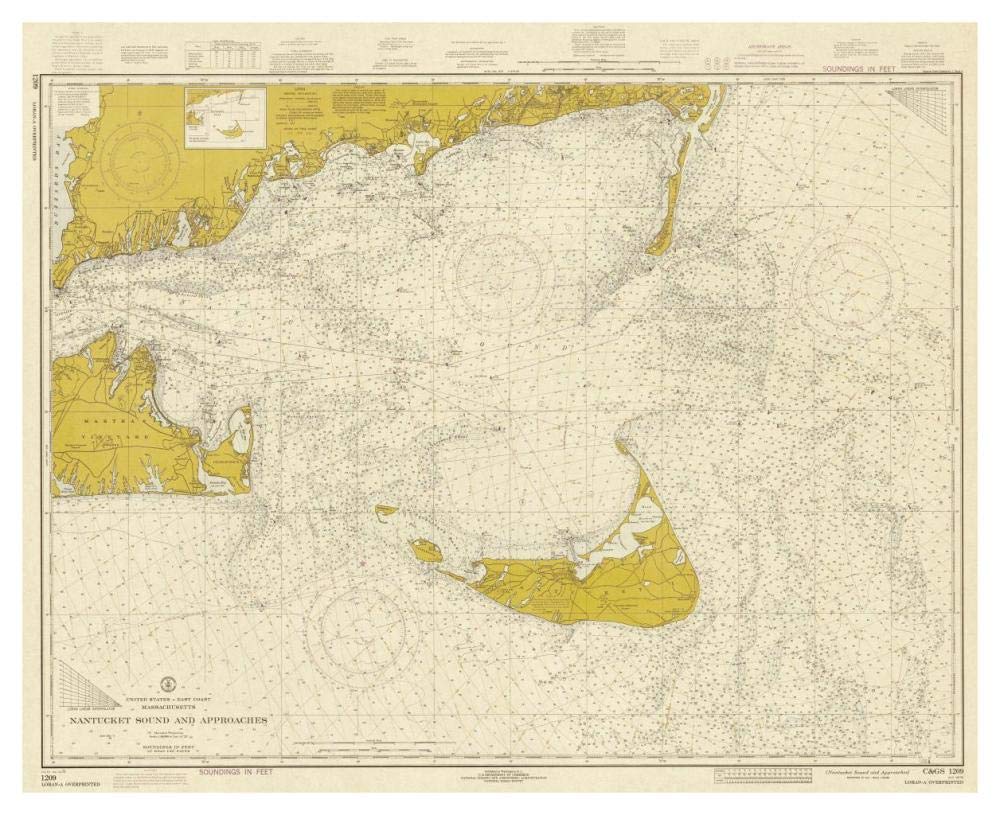 Nautical Chart - Nantucket Sound and Approaches ca. 1973 - Sepia Tinted-Paper Art-46x38”