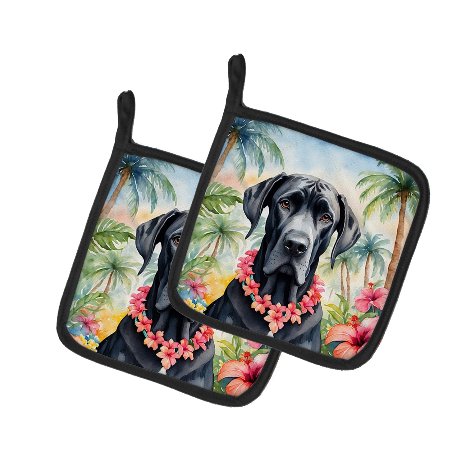 Great Dane Luau Pair of Pot Holders
