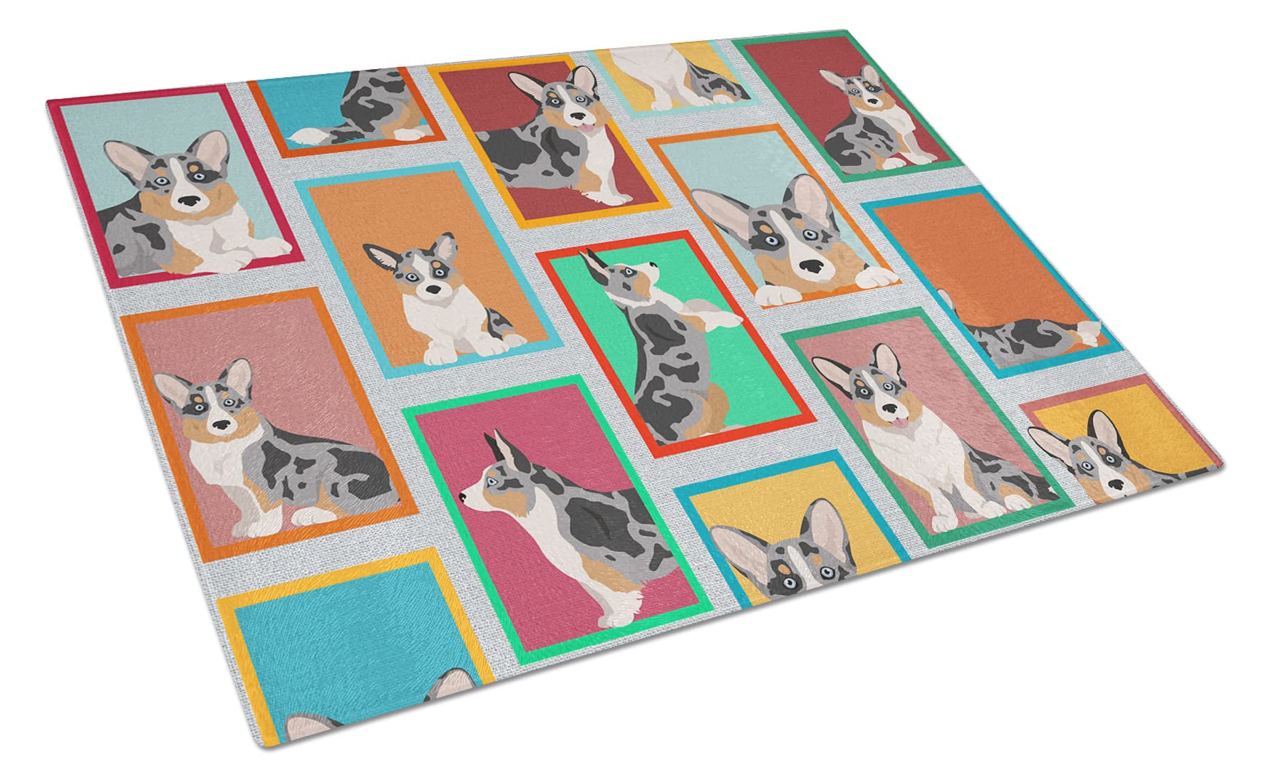 Carolines Treasures MLM1102LCB Lots of Blue Merle Welsh Cardigan Corgi Glass Cutting Board Large Decorative Tempered Glass Kitchen Cutting and Serving Board Large Size Chopping Board