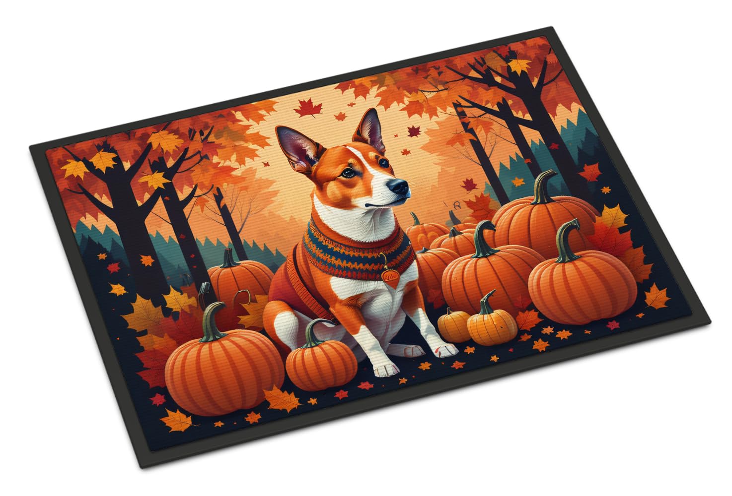 Carolines Treasures DAC1011MAT Red Basenji Fall Doormat 18x27 Front Door Mat Indoor Outdoor Rugs for Entryway, Non Slip Washable Low Pile, 18H X 27W