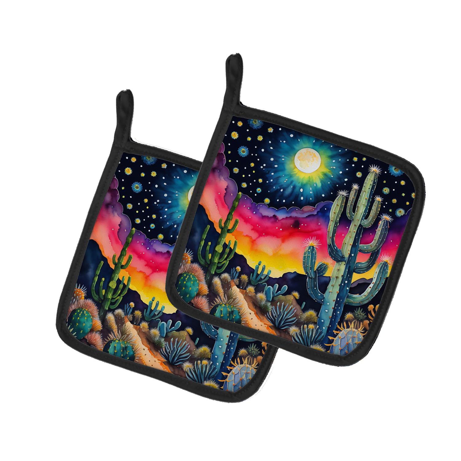 Colorful Queen of the Night Cactus Pair of Pot Holders