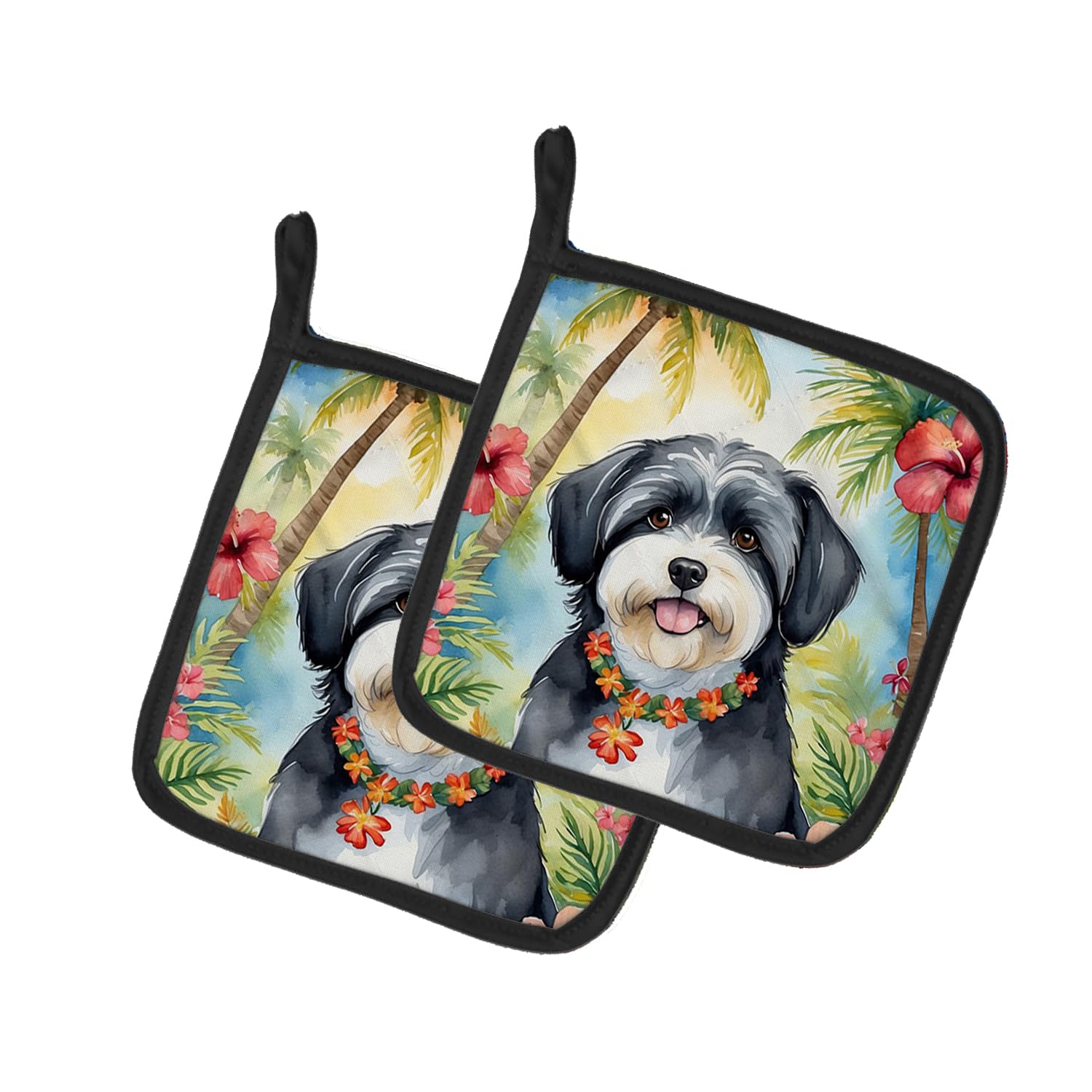 Havanese Luau Pair of Pot Holders