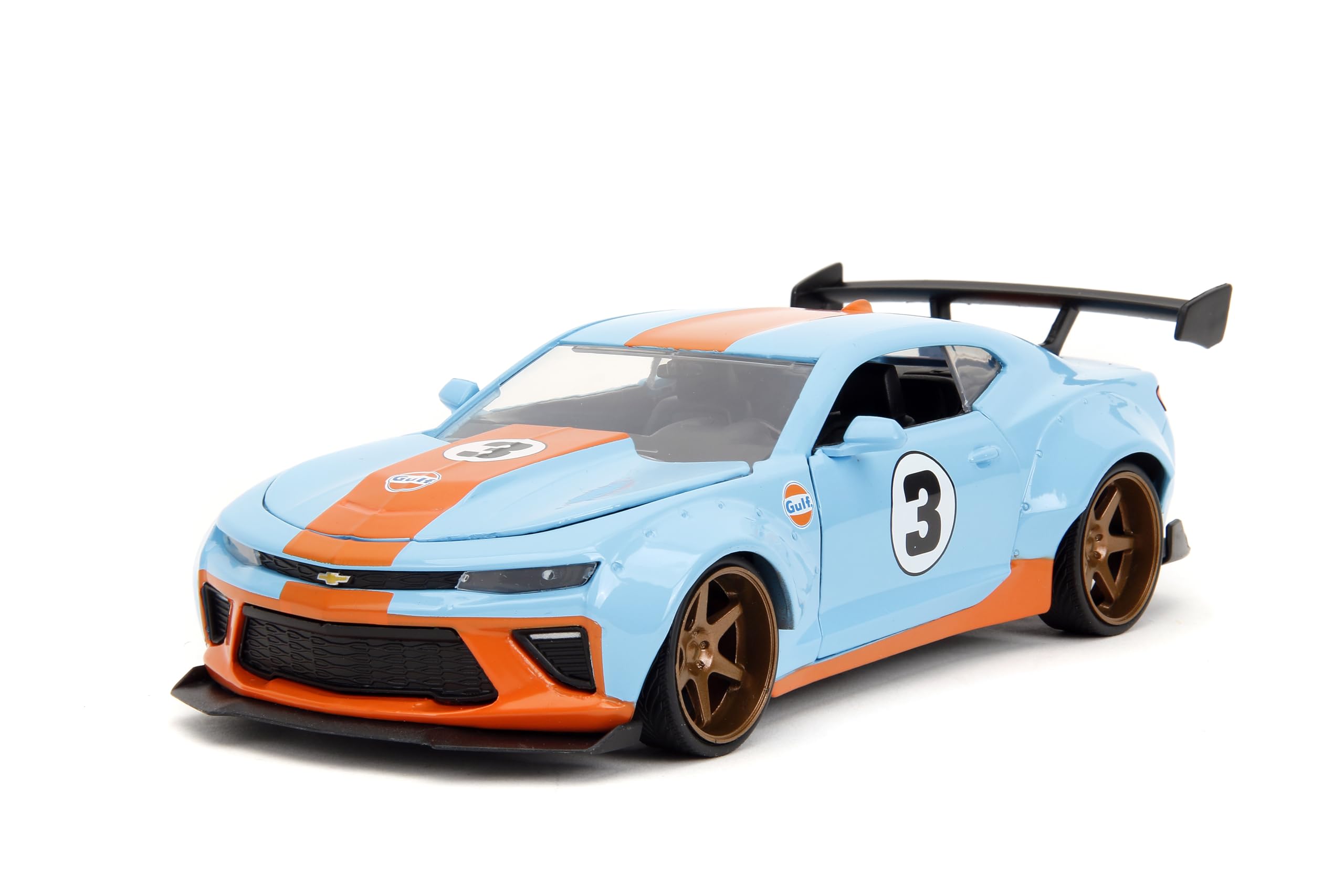 2016 Chevrolet Camaro Widebody #3 Light Blue with Orange Stripes Gulf Oil ?Wide Body? Series 1/24 Diecast Model Car by Jada