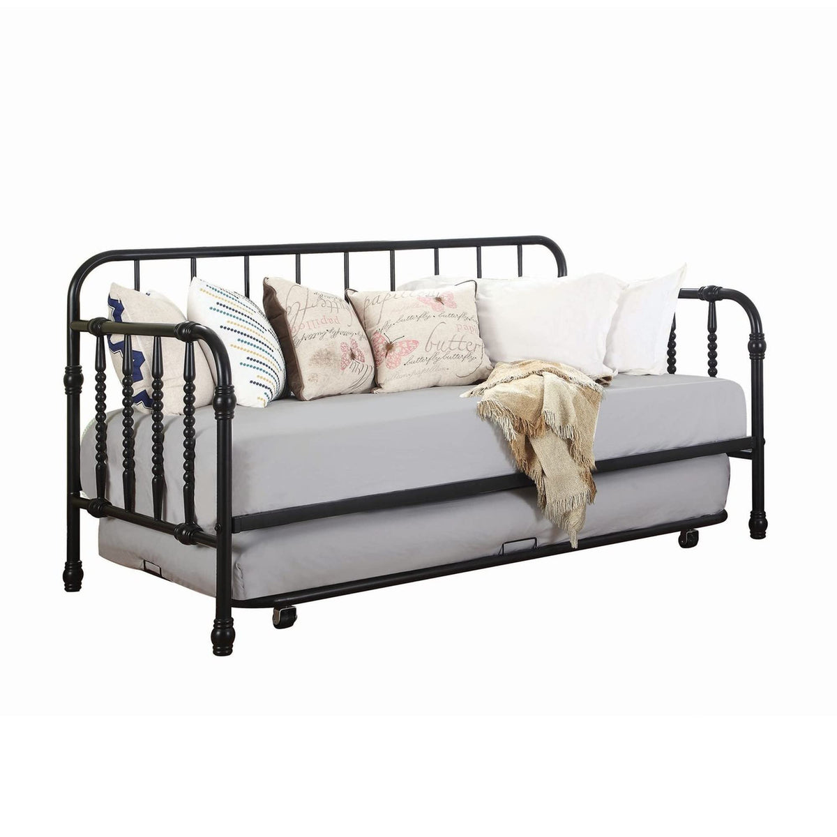 Benjara Benzara Metal Daybed With Trundle, Black,