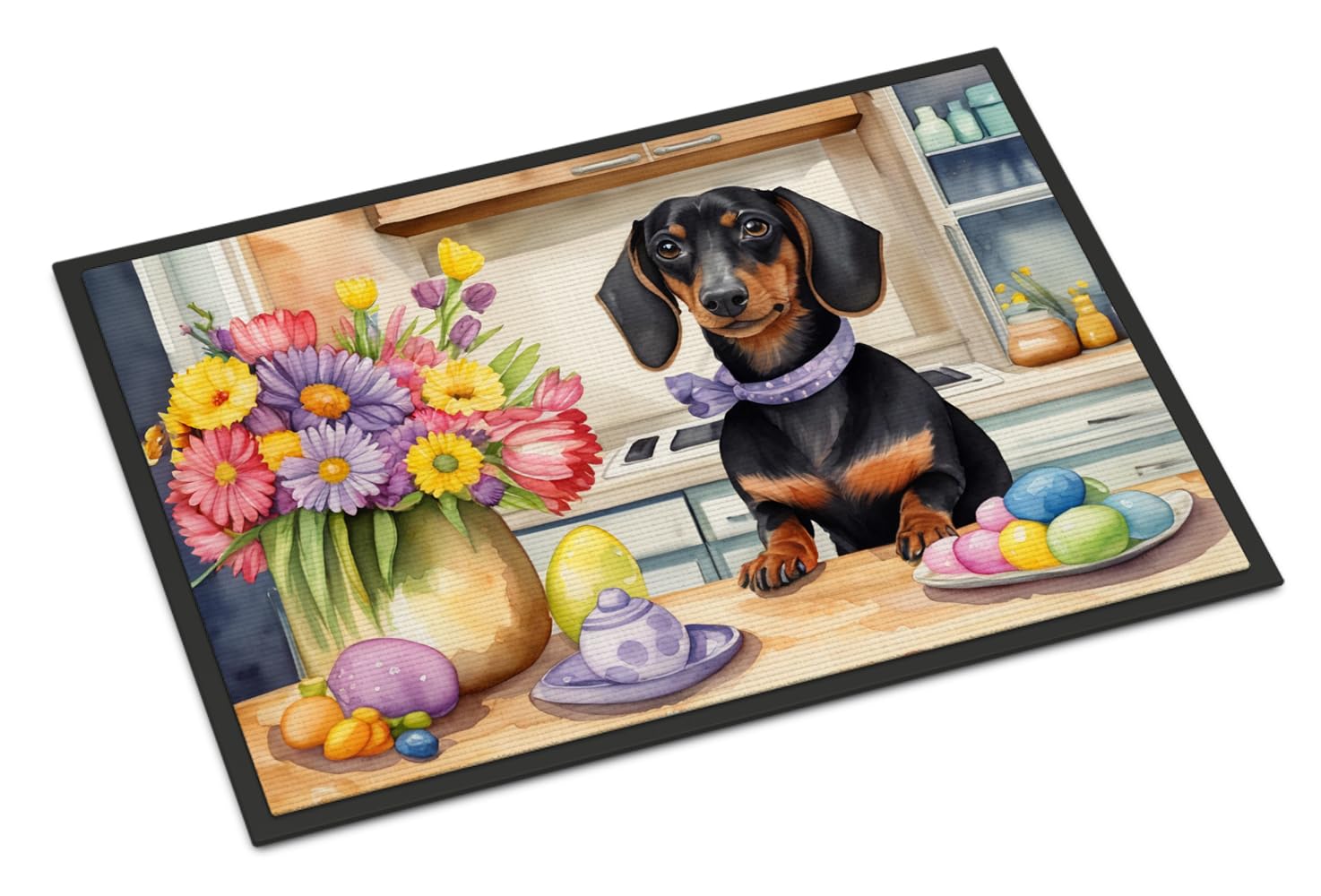 Carolines Treasures DAC6800MAT Decorating Easter Dachshund Doormat Front Door Mat Indoor Outdoor Rugs for Entryway, Non Slip Washable Low Pile, 18H X 27W