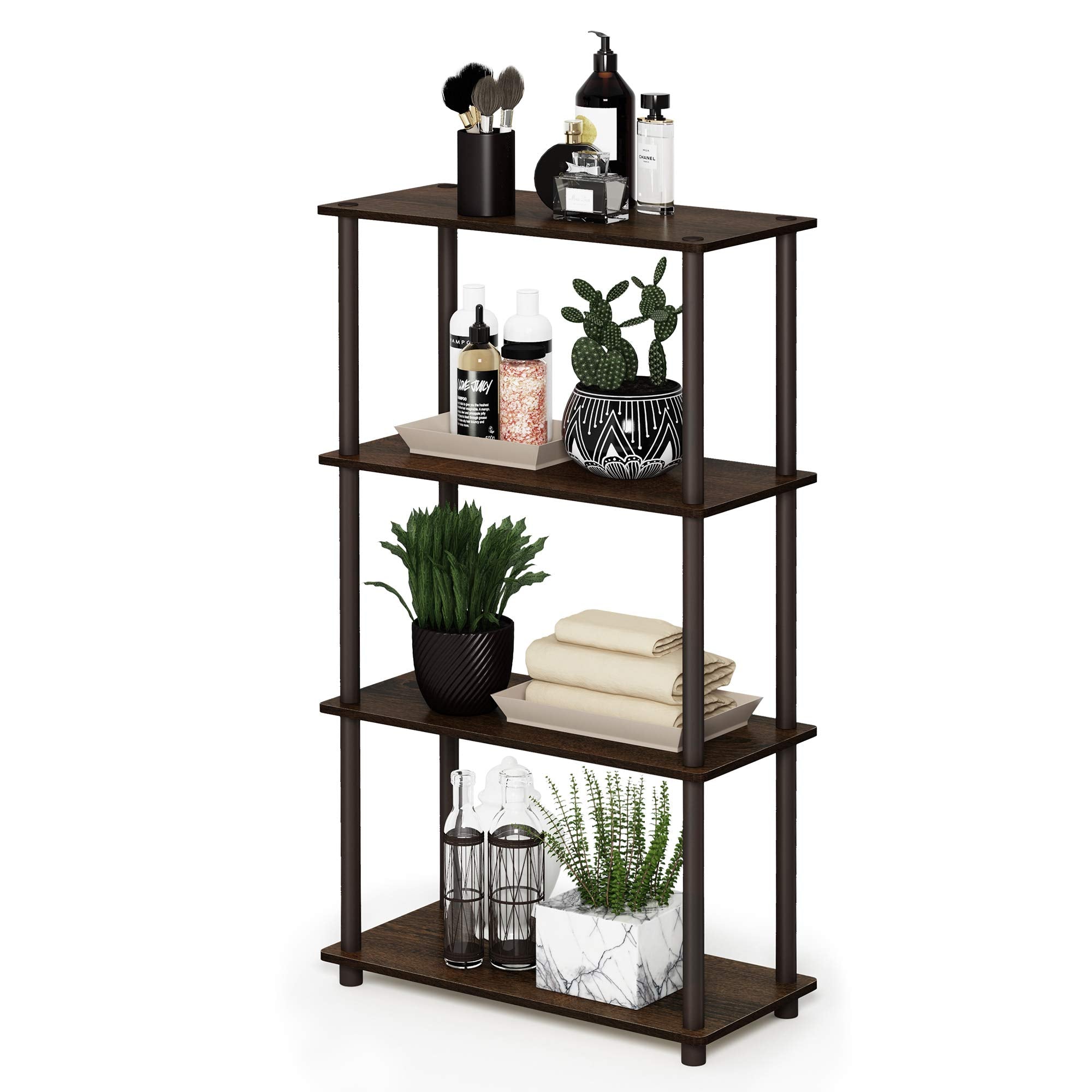 Furinno 99557 Turn-N-Tube 4-Tier Multipurpose Shelf Display Rack, Walnut/Brown
