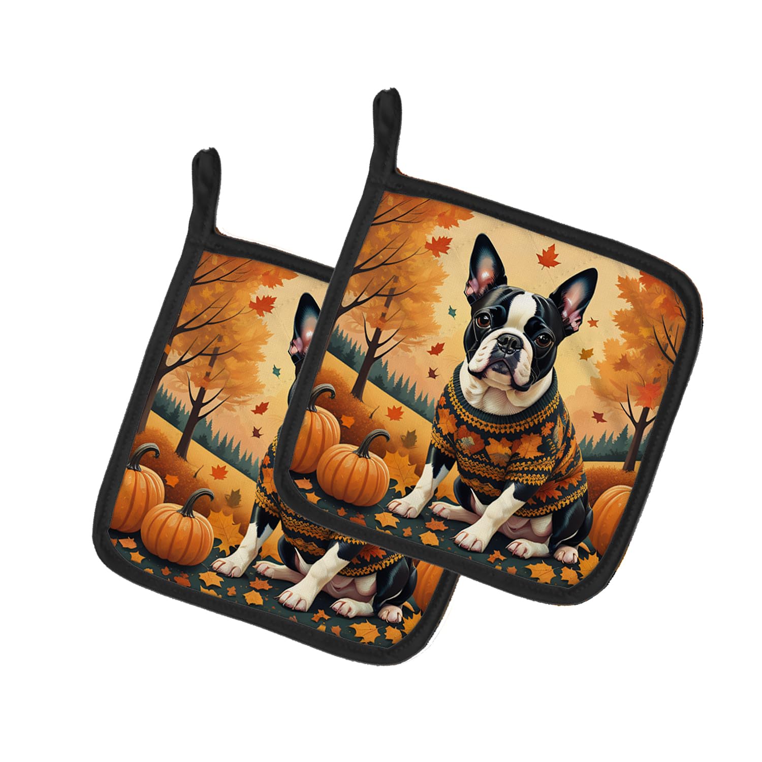 Boston Terrier Fall Pair of Pot Holders