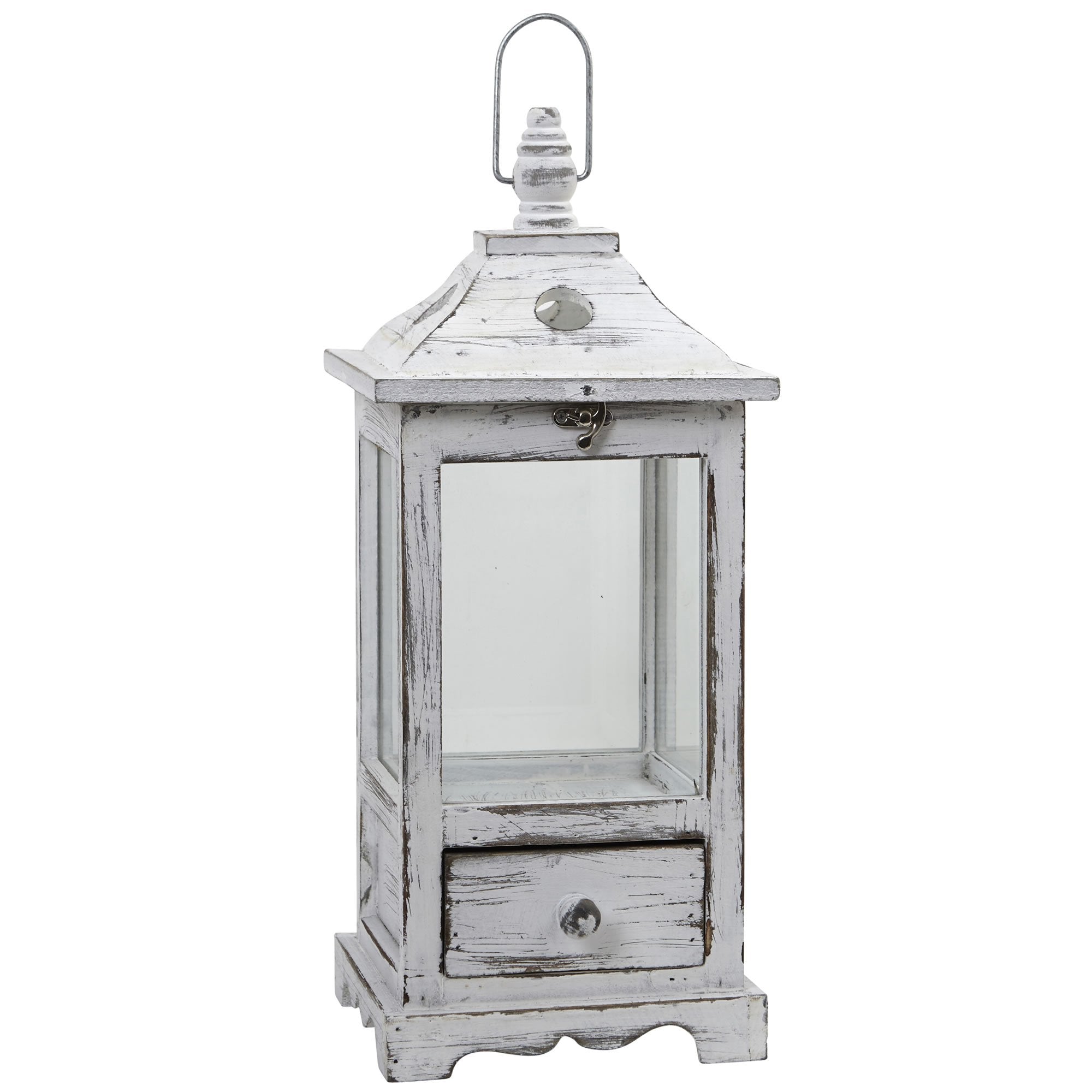 Nearly Natural 7017 Distressed Wooden Lantern with Drawer