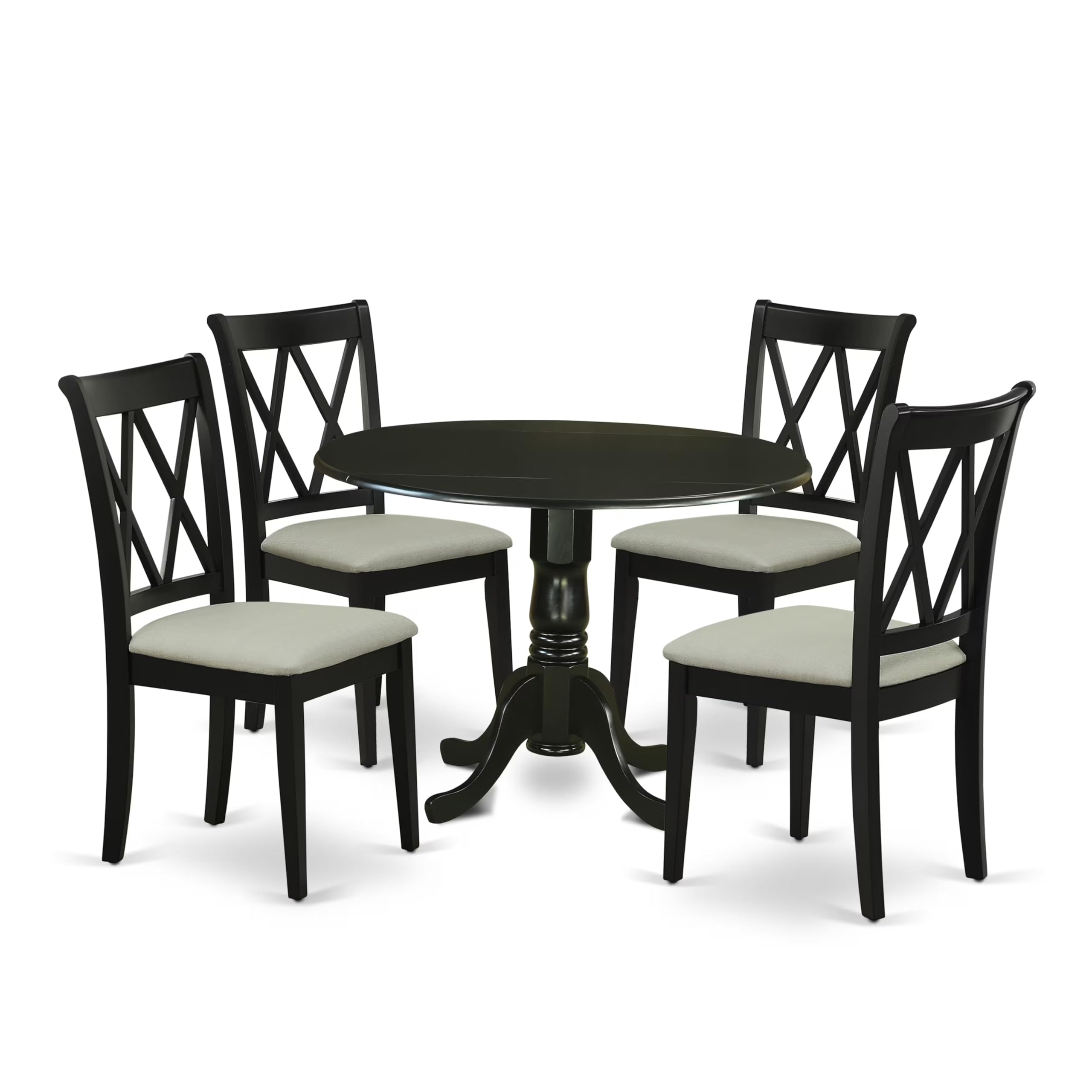 East West Furniture DLCL5-BLK-C Dublin 5 Piece Room Set Includes a Round Dining Table with Dropleaf and 4 Linen Fabric Upholstered Chairs, 42x42 Inch, Black