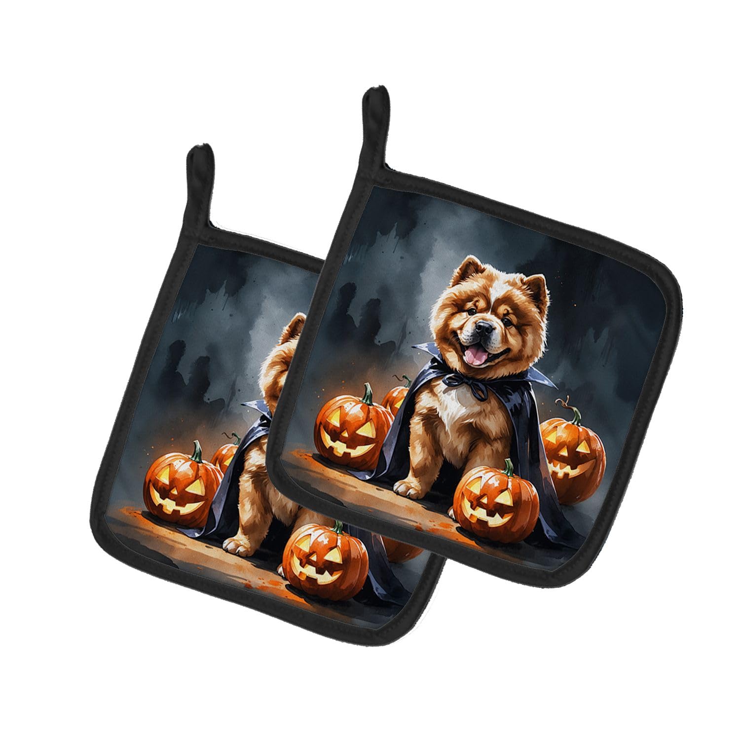 Carolines Treasures Chow Chow Puppy Halloween Pair of Pot Holders Kitchen Heat Resistant Pot Holders Sets Oven Hot Pads for Cooking Baking BBQ, 7 1/2 x 7 1/2