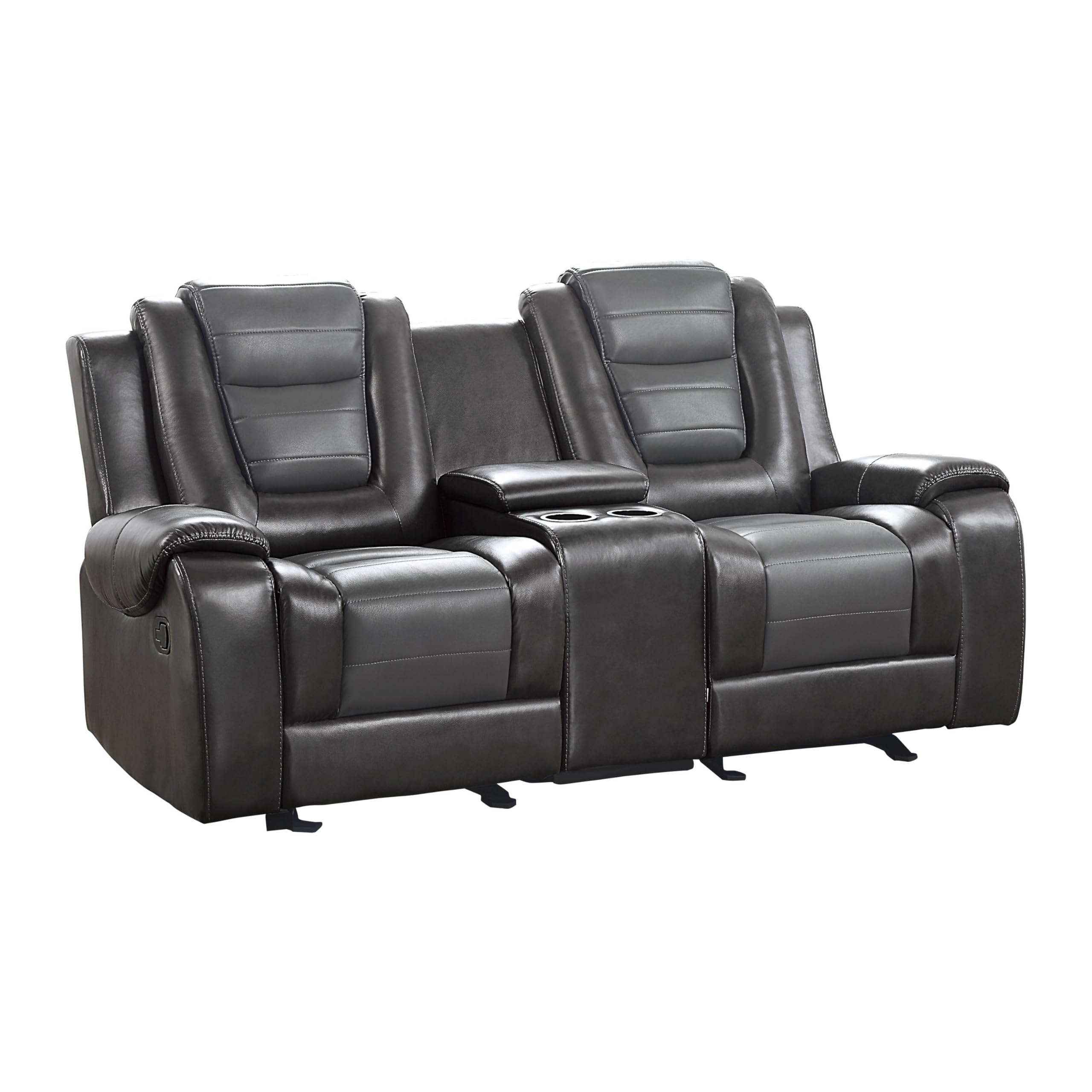 Istro 76 Inch Manual Recliner Loveseat, Cupholder Console Gray Faux Leather