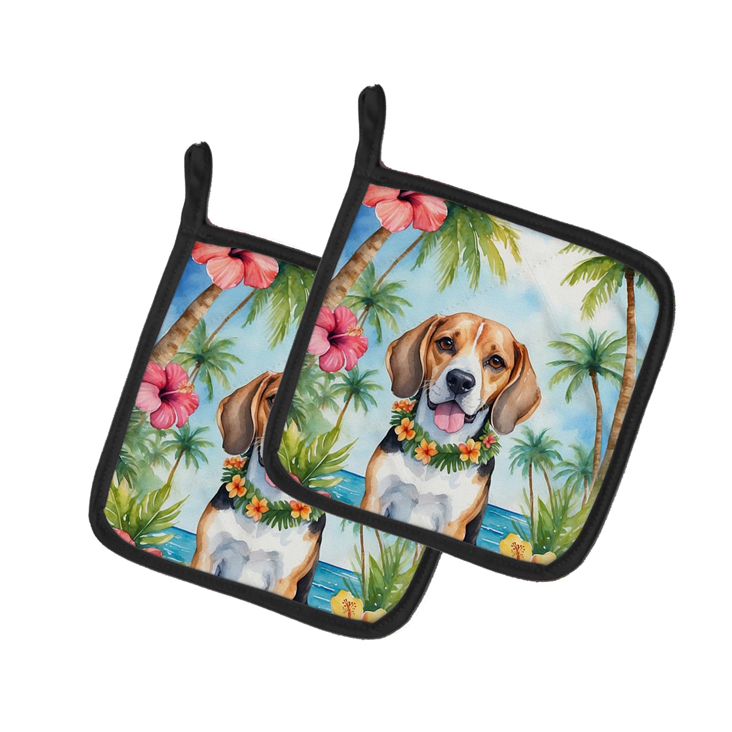 Beagle Luau Pair of Pot Holders
