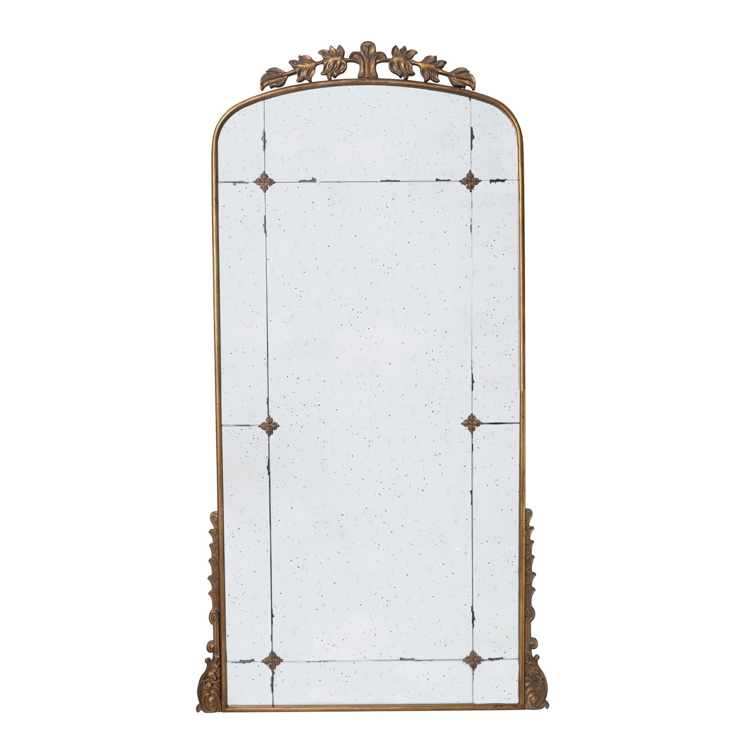 Elk 76 Inch Floor Mirror, Antique Gold Curved Arch Metal Frame, Baroque