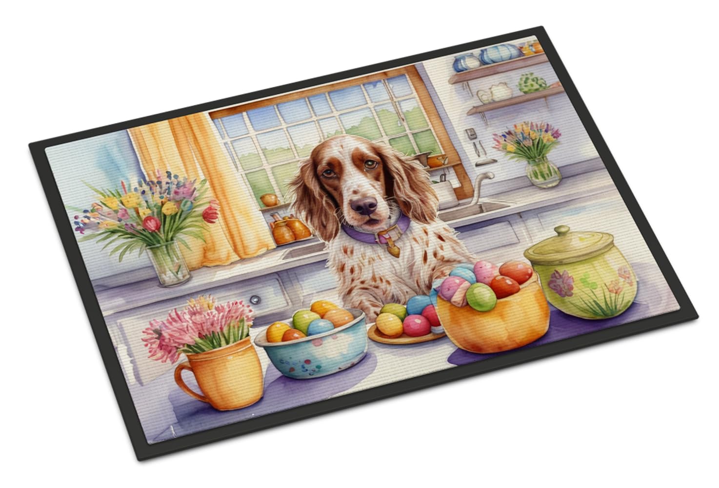 Carolines Treasures DAC6809JMAT Decorating Easter English Setter Doormat Front Door Mat Indoor Outdoor Rugs for Entryway, Non Slip Washable Low Pile, 24H X 36W