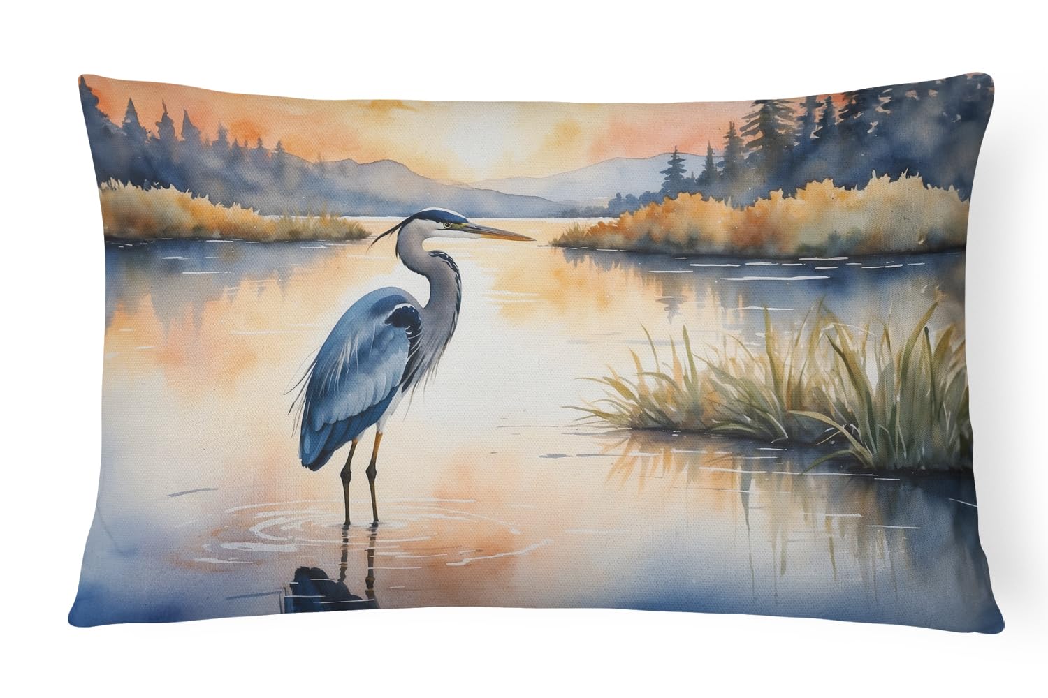Carolines Treasures Birds, Birds, Birds Throw Pillow Throw Pillow for Indoor Couch Bed Outdoor Patio Washable, Blue Heron Golden Hour 7498,12Hx16W