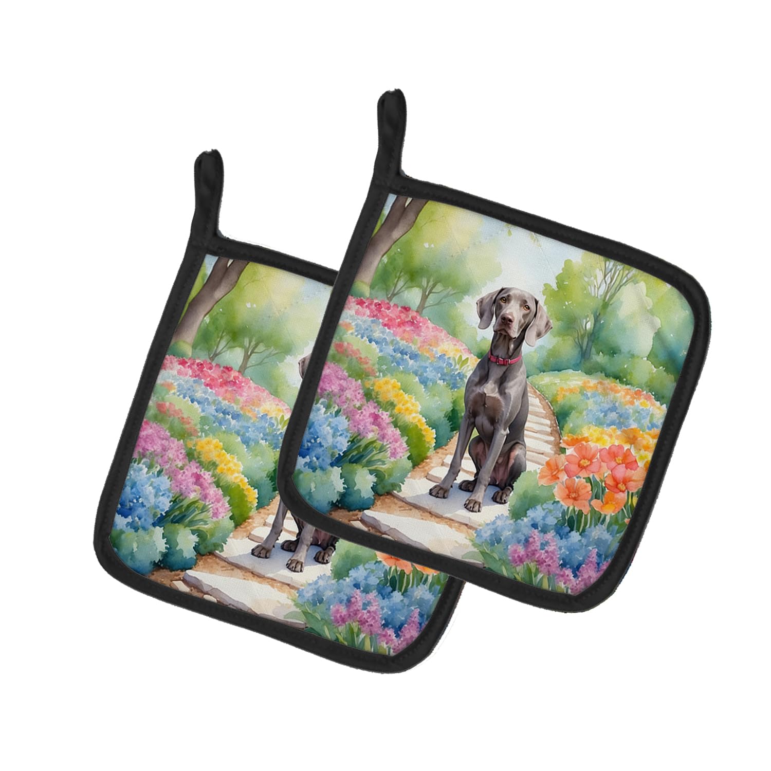 Weimaraner Spring Path Pair of Pot Holders