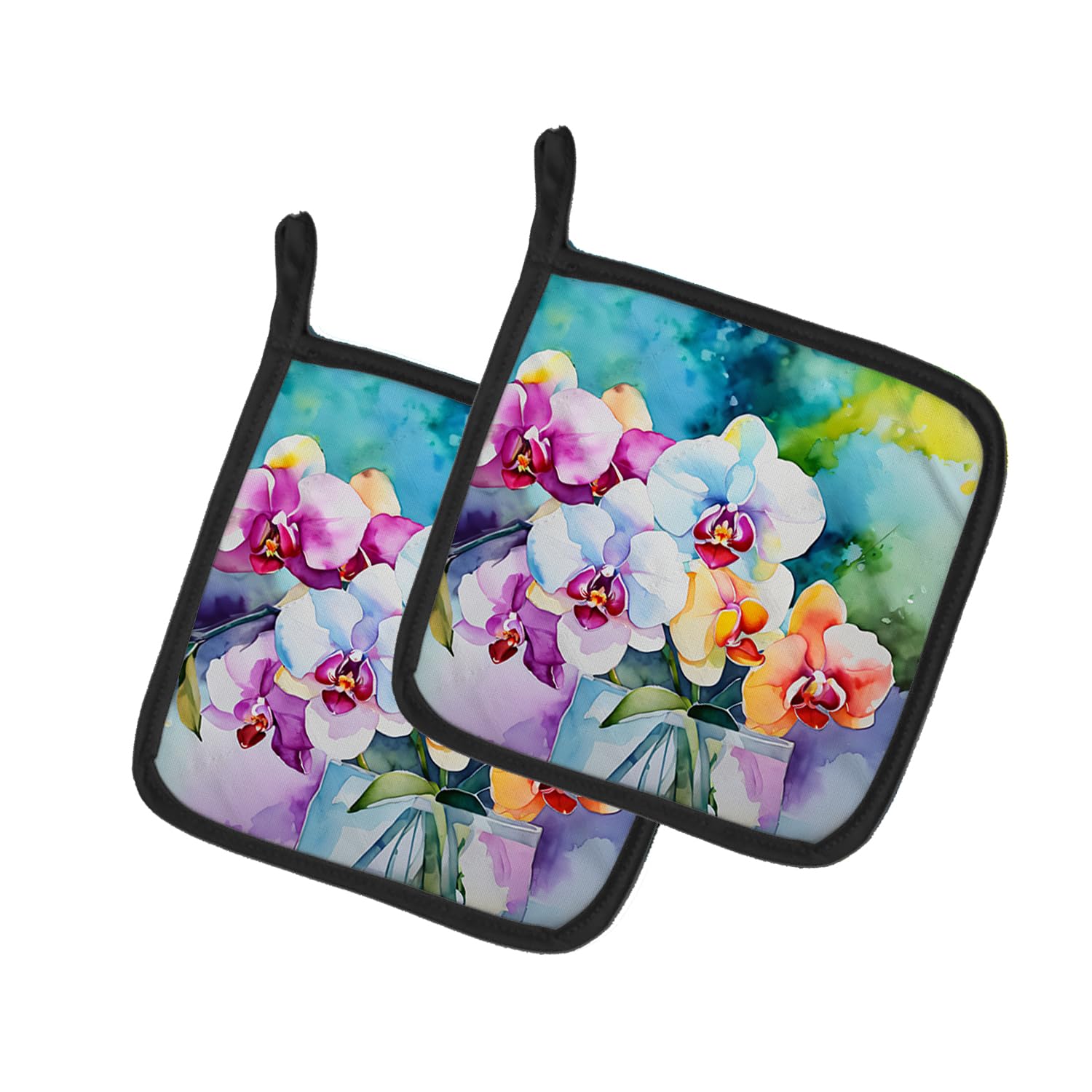 Orchids in Watercolor Pair of Pot Holders
