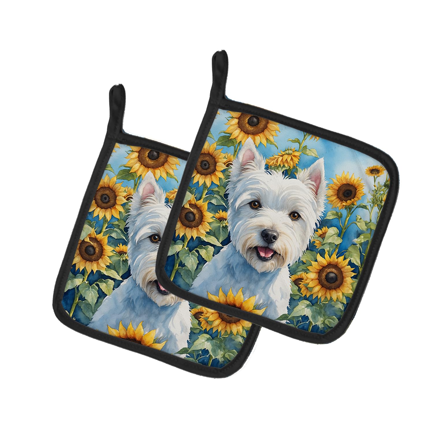 Westie in Sunflowers Pair of Pot Holders
