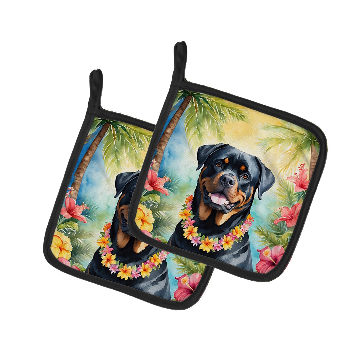 Rottweiler Luau Pair of Pot Holders