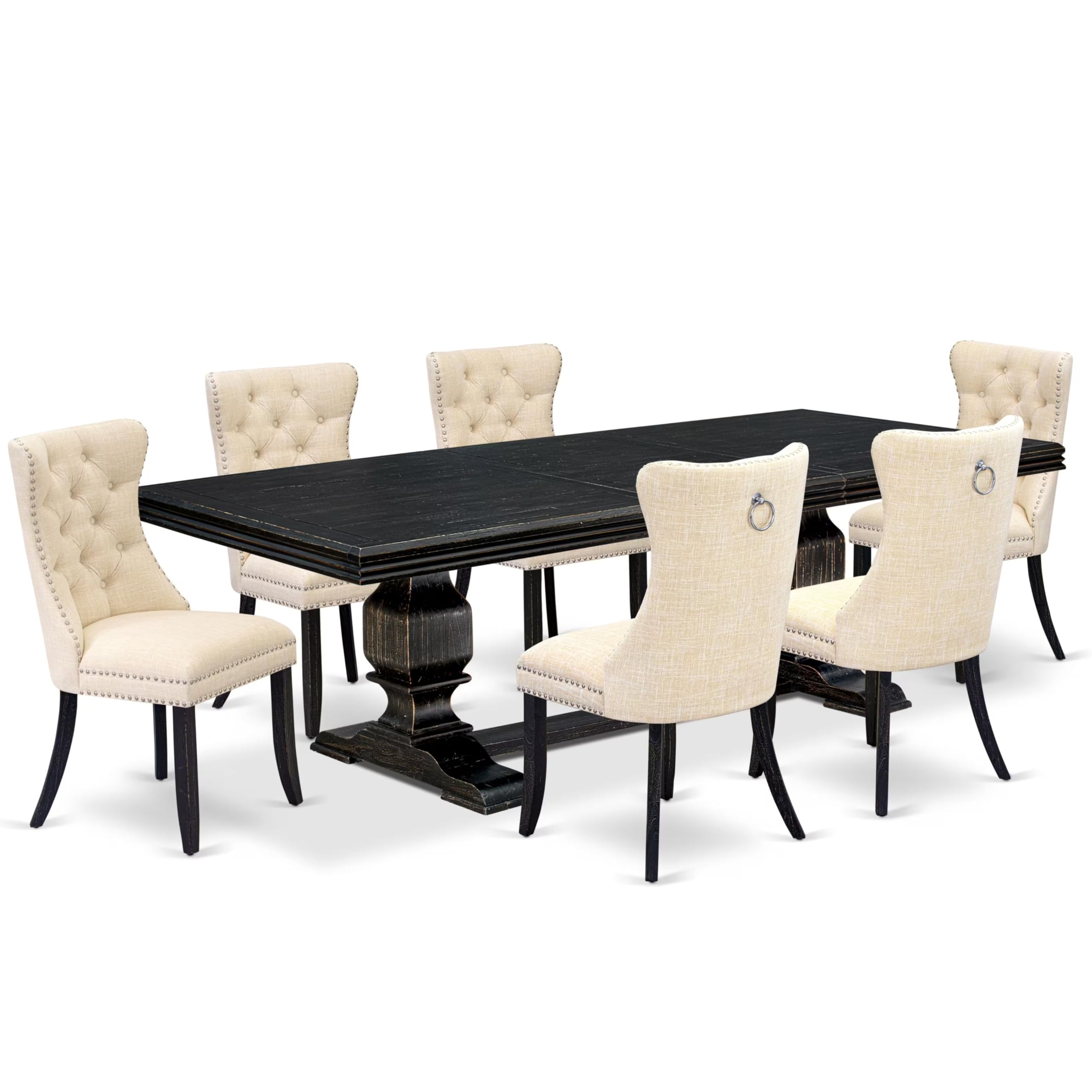 7 piece dining set of a dining table and 6 Linen Fabric kitchen chairs