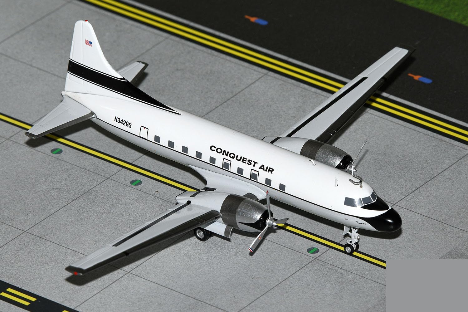 Convair C-131 Commercial Aircraft Conquest Air Cargo (N342GS) White with Black Tail Stripes ??emini 200??Series 1/200 Diecast Model Airplane by GeminiJets