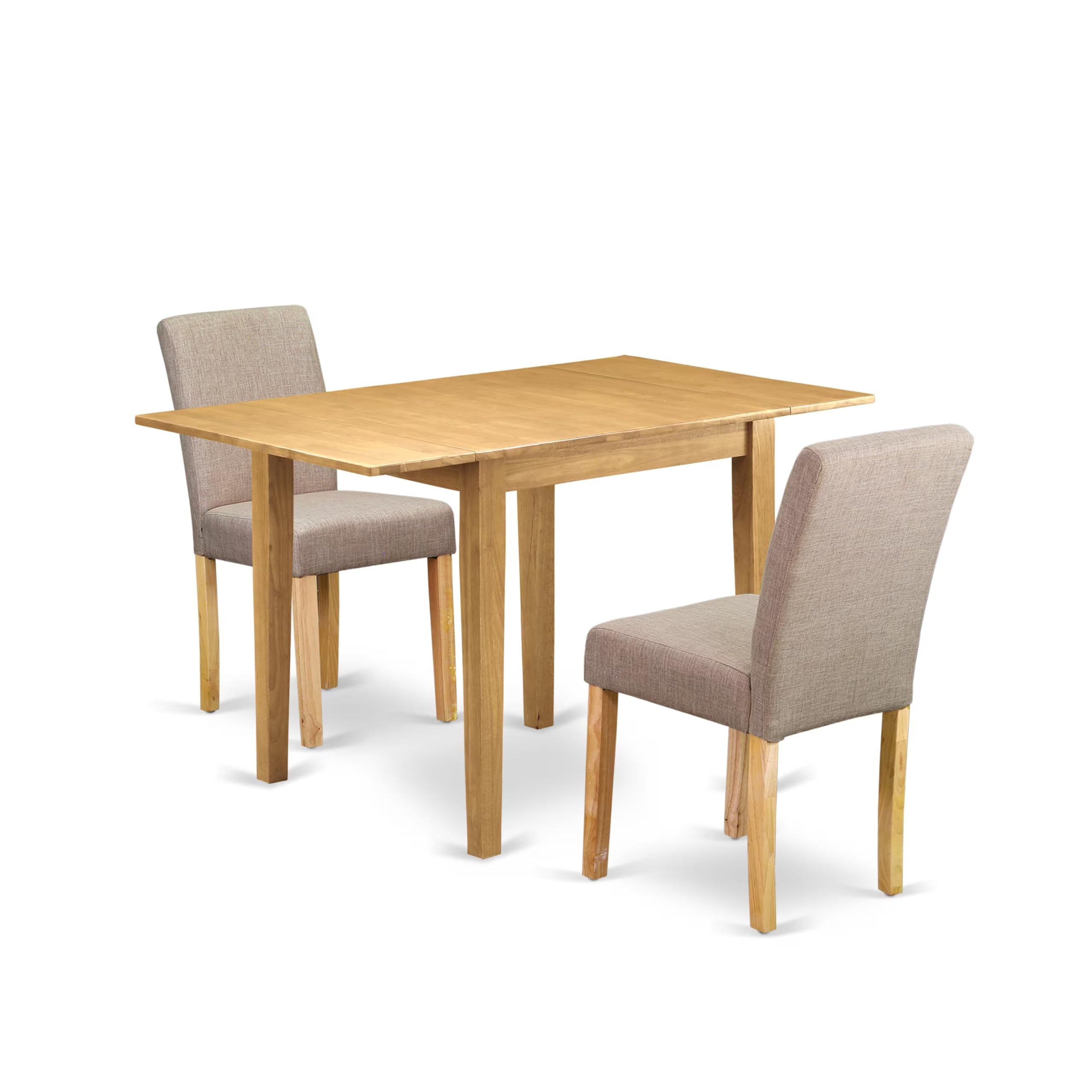 1NDAB3-OAK-04 Dining Table Set 3 Pc - Two Dining Room Chairs and a Modern Dining Table - Oak Finish Wood - Light Fawn Color Linen Fabric
