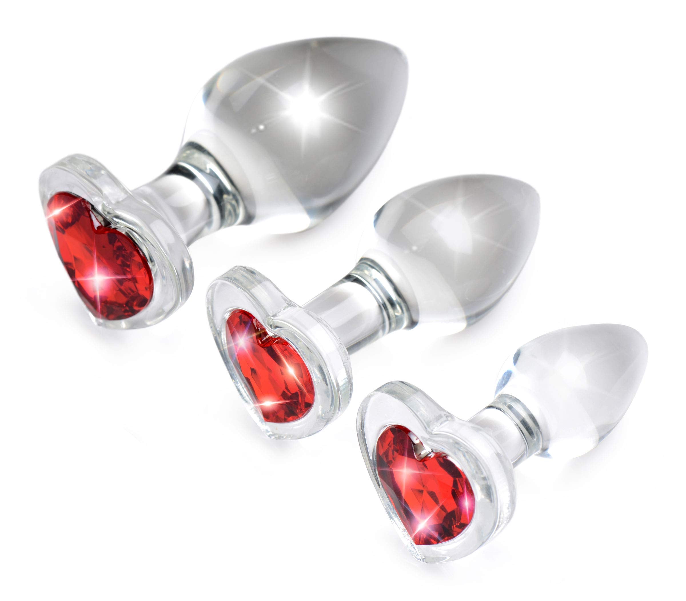 Booty Sparks Red Heart Gem Glass Anal Plug Set