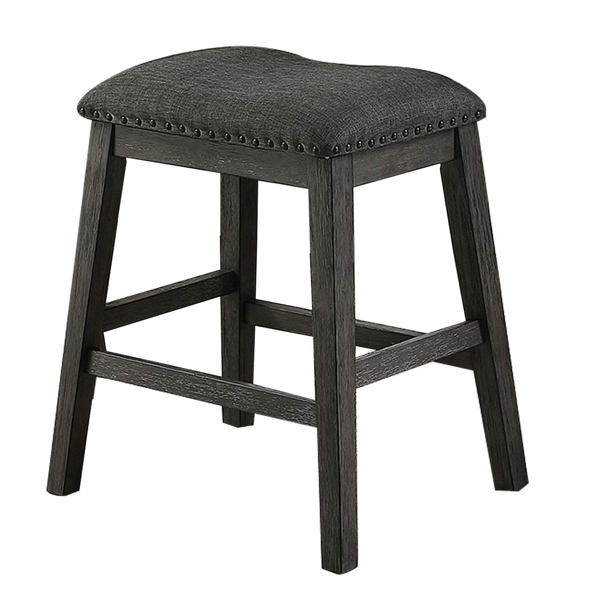 Benjara Sadle Fabric Saddle Counter Stool With Nailhead Trim, Set Of 2, Gray