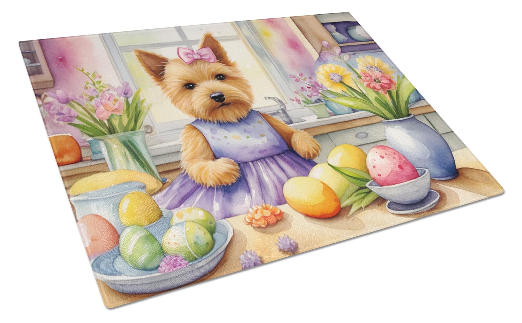 Carolines Treasures DAC6861LCB Decorating Easter Norwich Terrier Glass Cutting Board Decorative Tempered Glass Kitchen Cutting and Serving Board Large Size Chopping Board