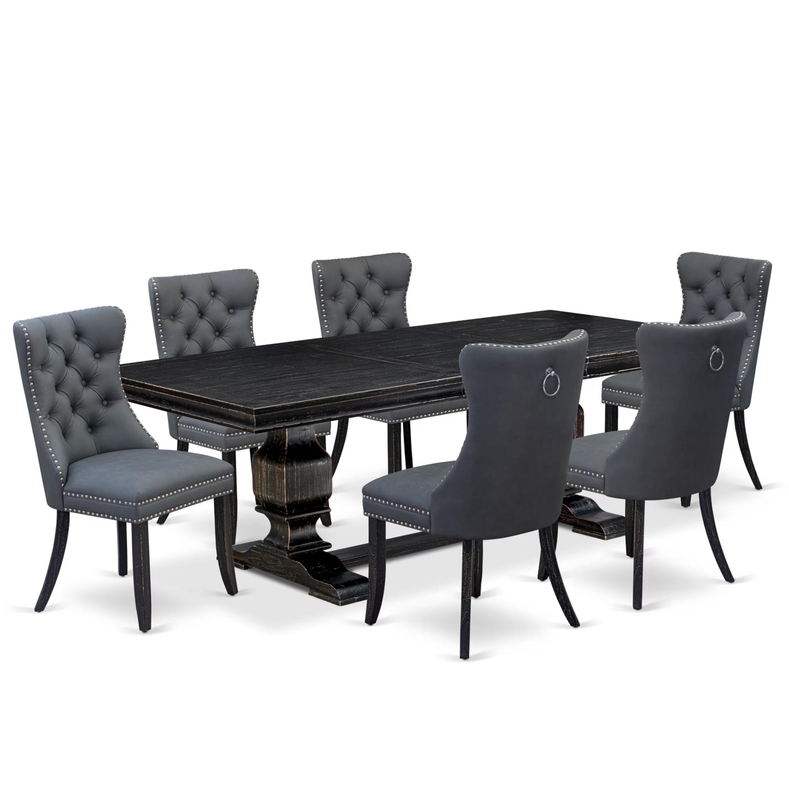 7 Pieces Dining Set Contains a Rectangle Kitchen Table and 6 Modern Chairs