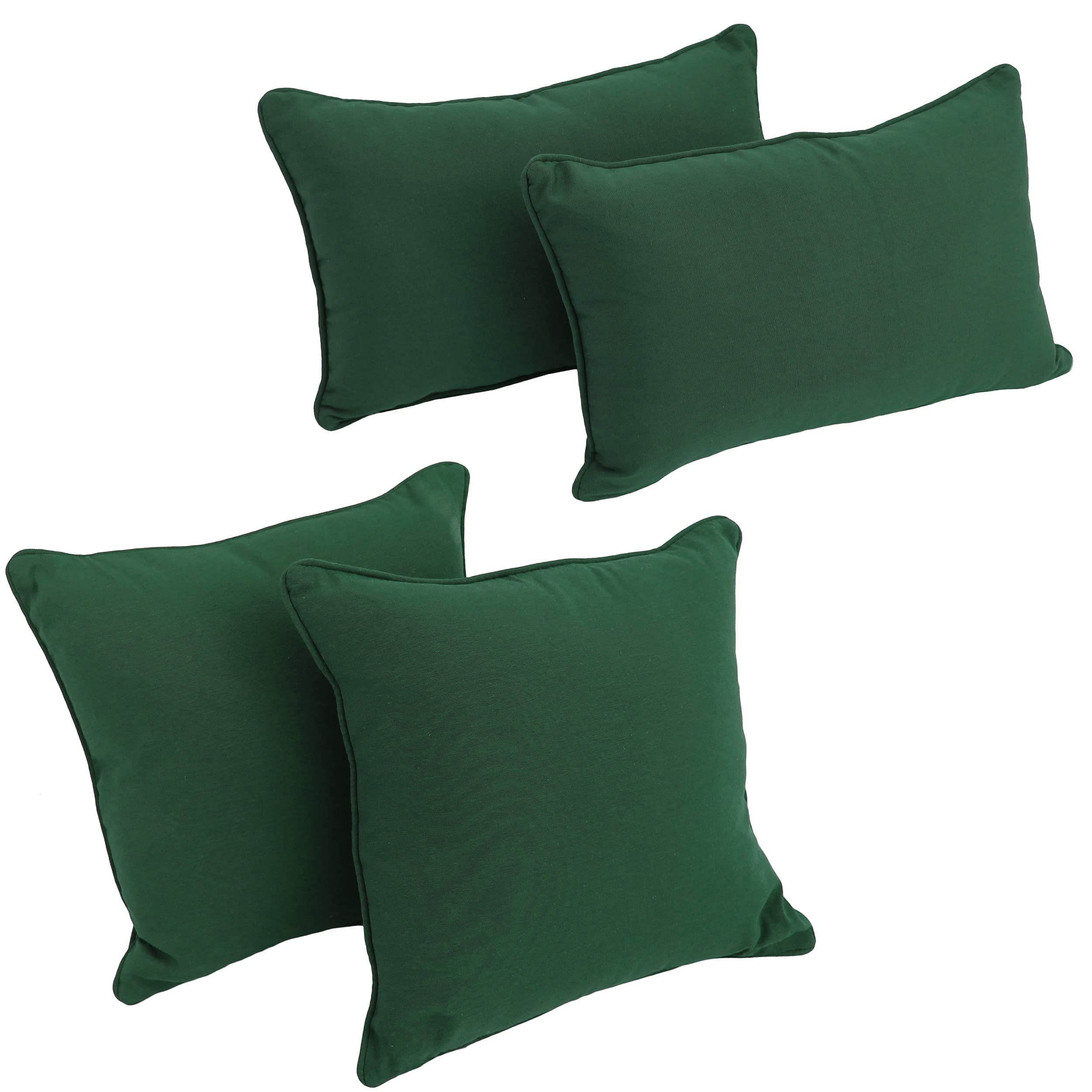 Double-corded Solid Twill Throw Pillows with Inserts (Set of 4) - Forest Green