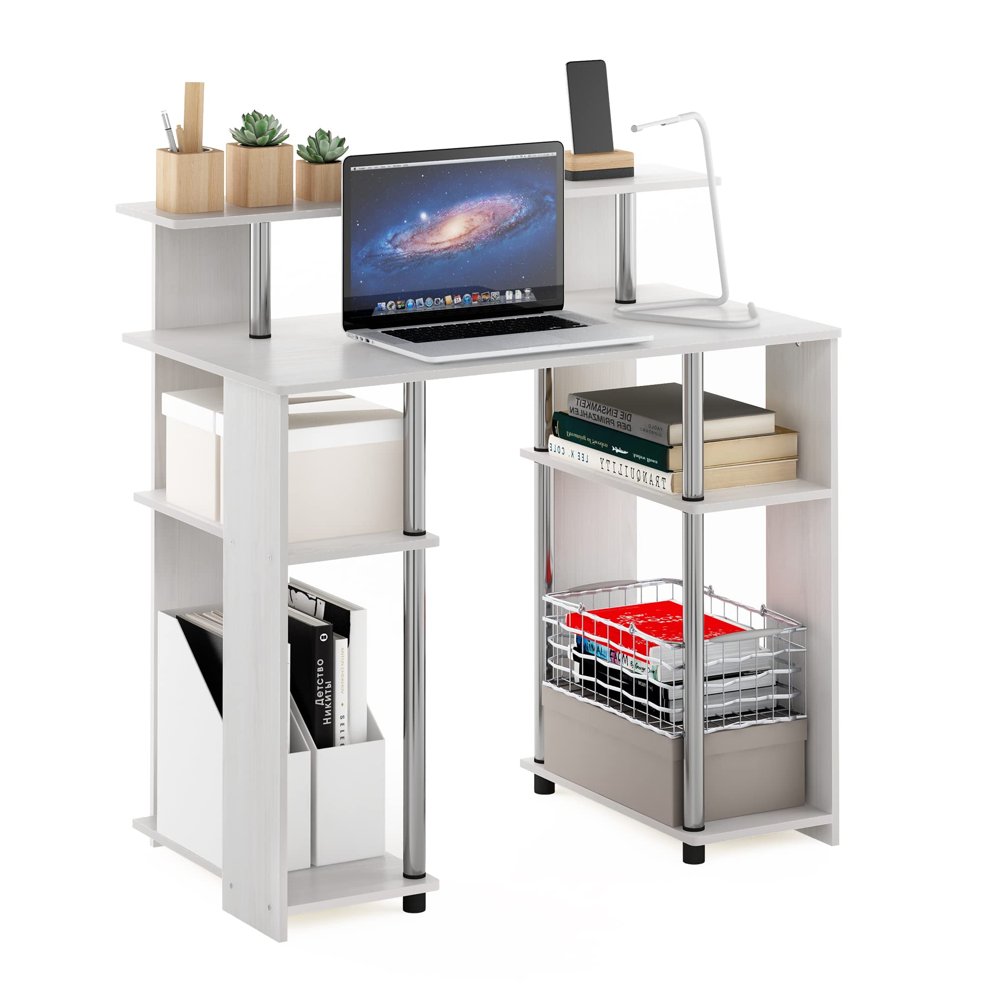 Furinno JAYA Simple Design Computer Writing Desk  White Oak  Stainless Steel Tubes
