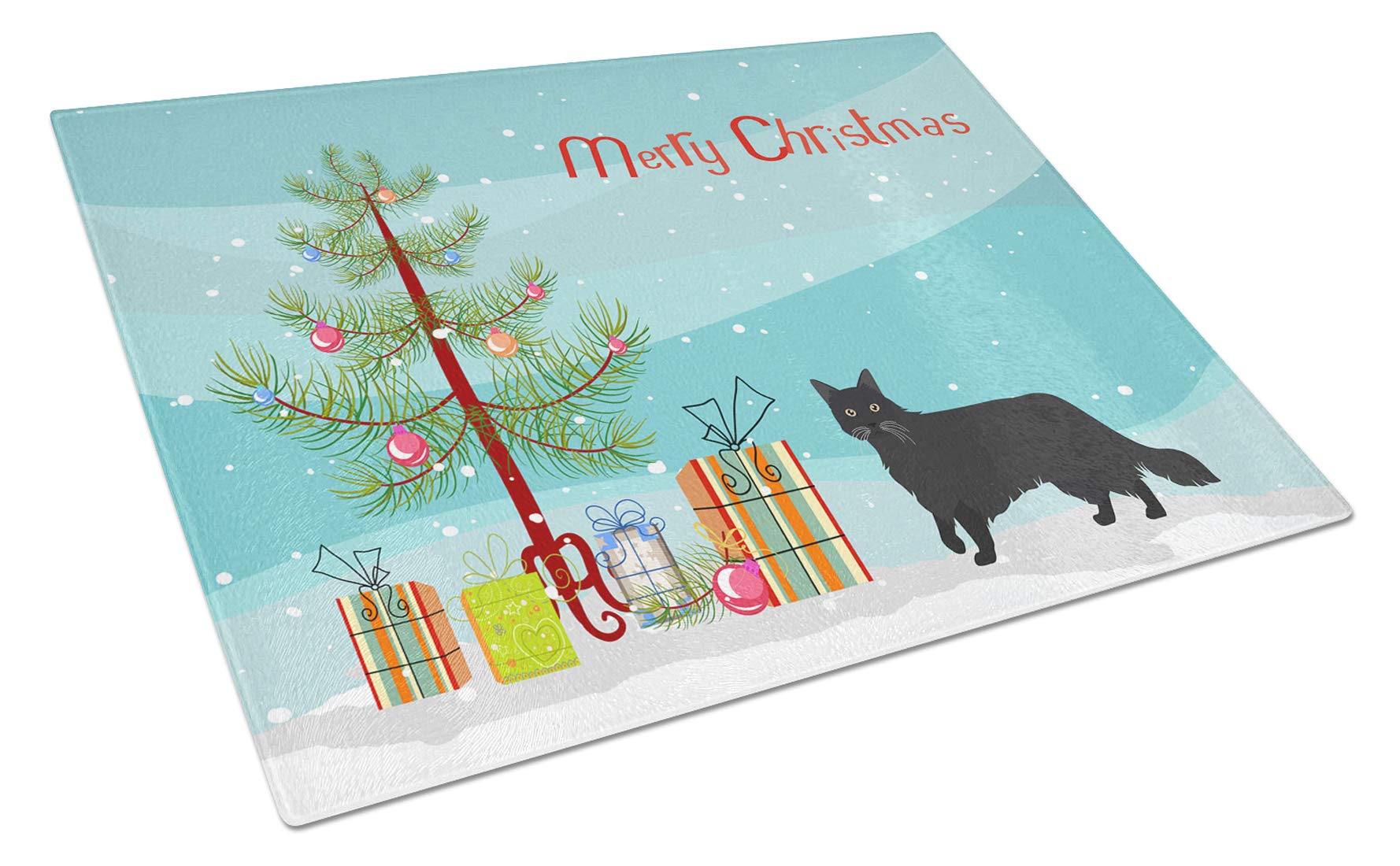 Carolines Treasures CK4581LCB Black Chantilly Tiffany Cat Merry Christmas Glass Cutting Board Large Decorative Tempered Glass Kitchen Cutting and Serving Board Large Size Chopping Board