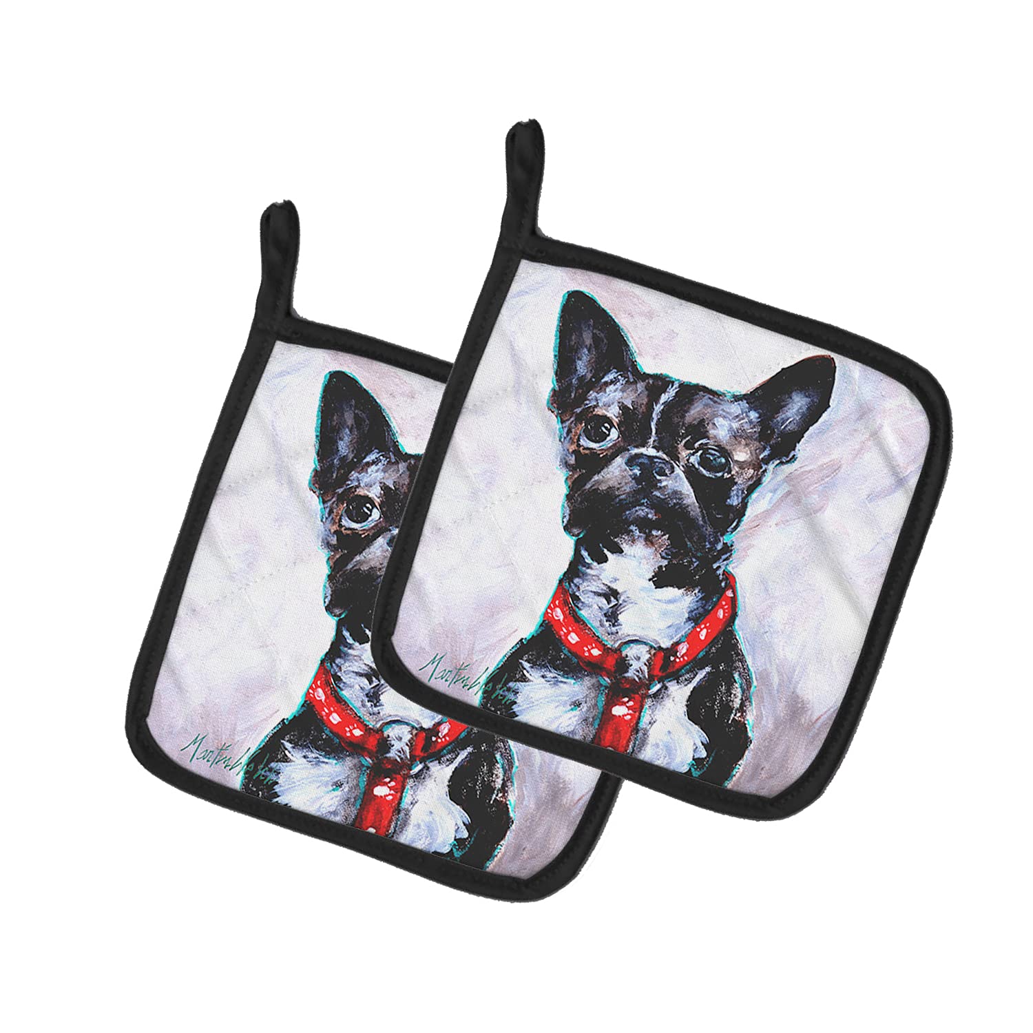 Boston Terrier Brindle Ziggy Pair of Pot Holders