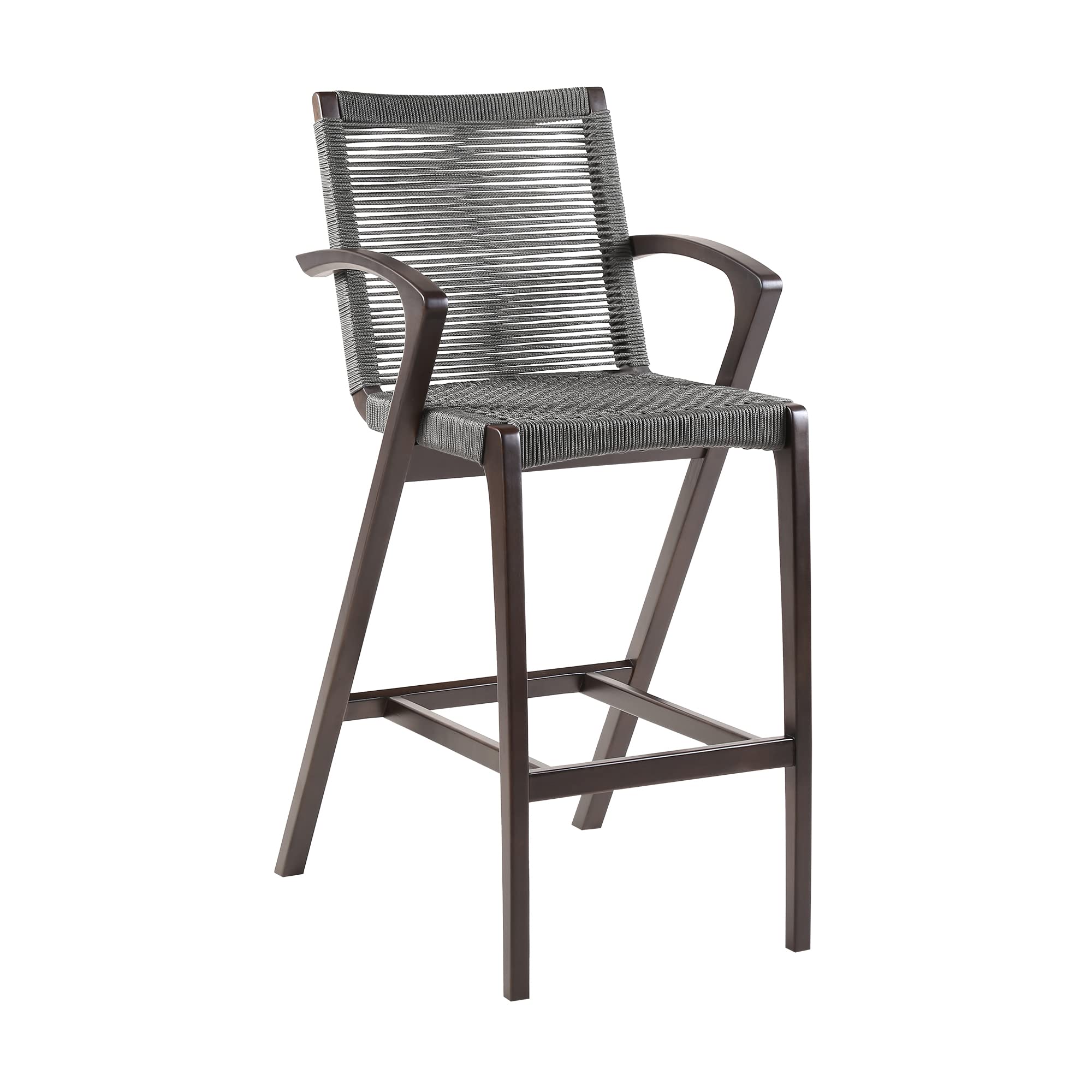 Armen Living Nabila Outdoor Dark Eucalyptus Wood And Grey Rope Counter And Bar Height Stool
