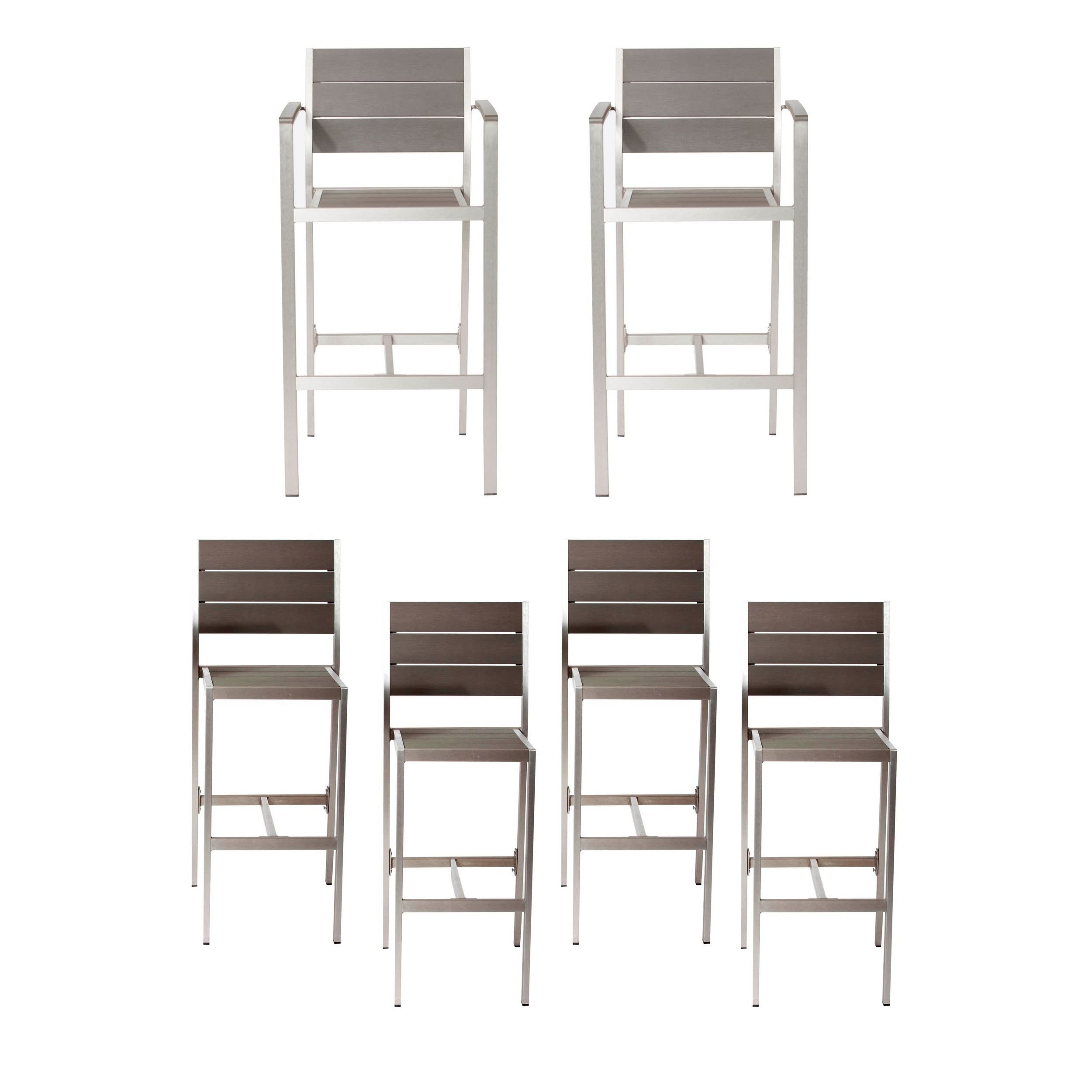 Kylo 18 Inch 6 Piece Bar Armchairs and Side Chairs, Aluminum, Gray, Brown