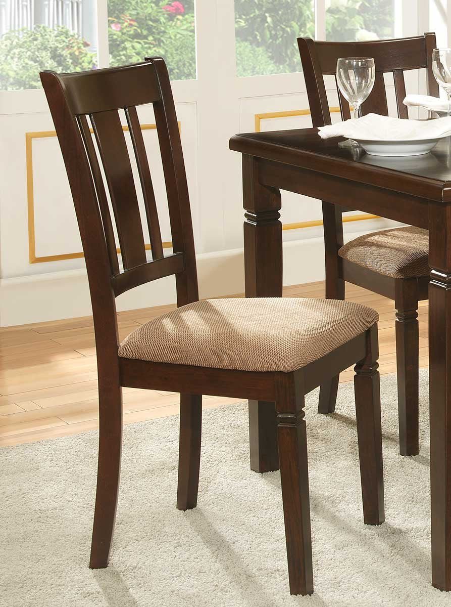 Fabric Upholstered Slated Back Side Chair, Espresso & Light Brown (Set of 2)