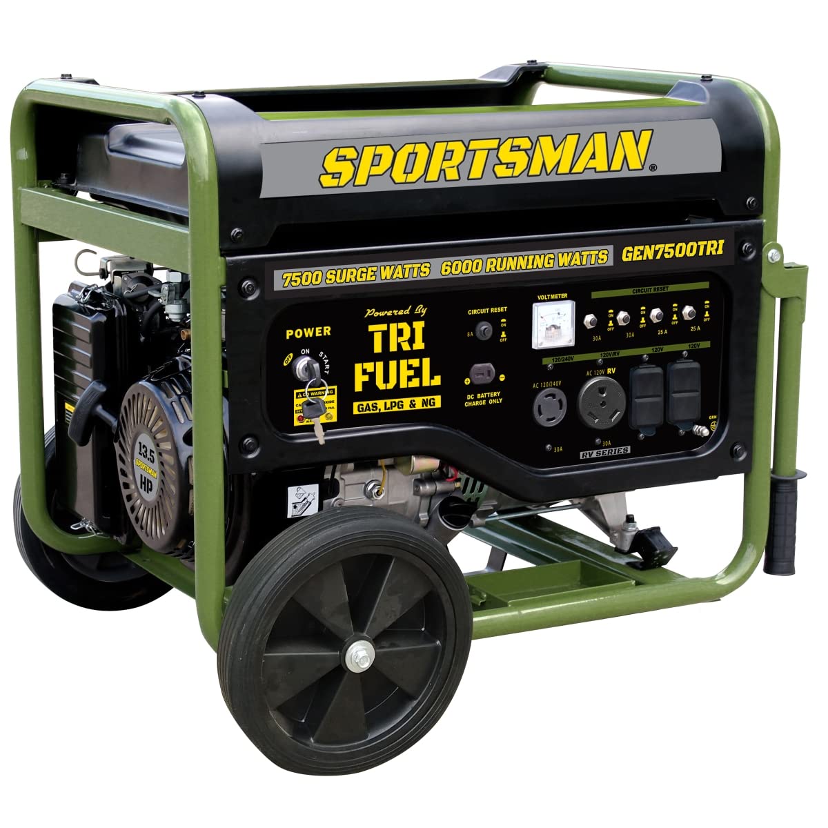 7500 Watt Portable Tri-Fuel Generator with CO Warning and Shut-off
