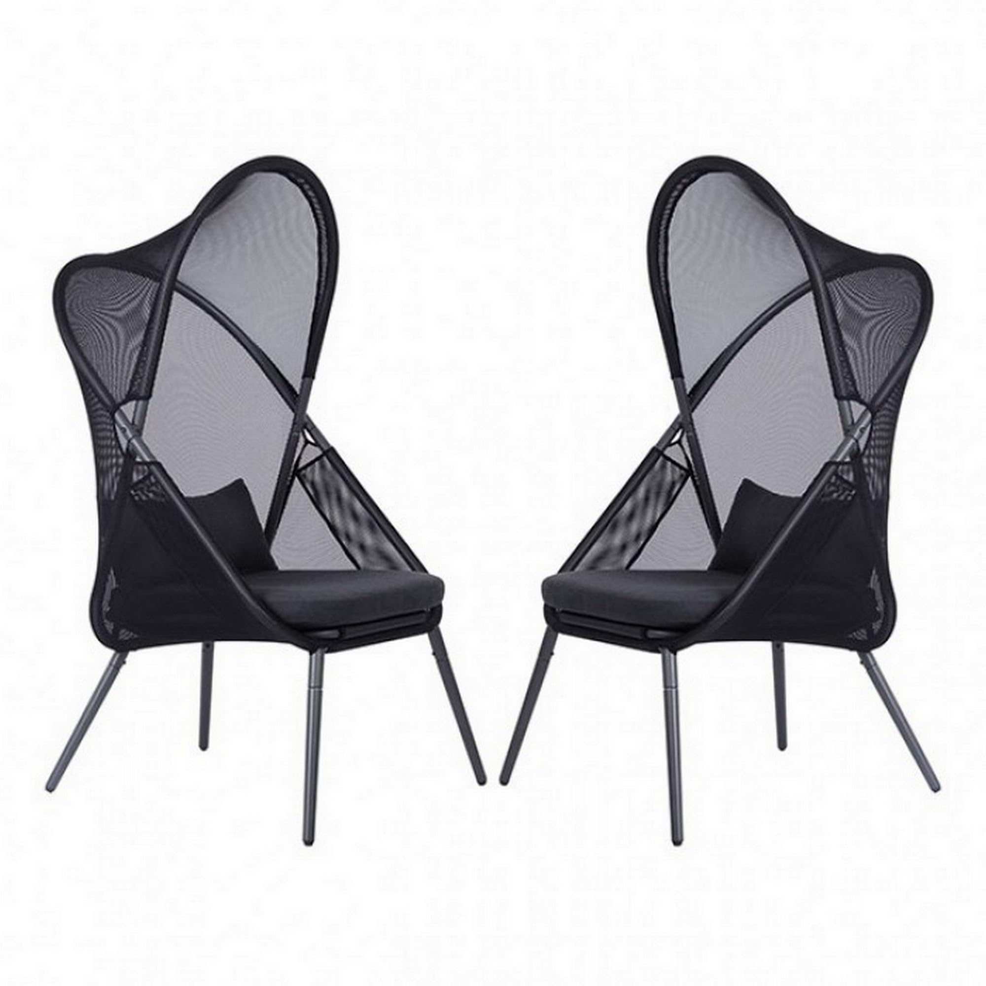 34 Inch Outdoor Foldable Chair, Set of 2, Black Fabric Seat, Steel Frame