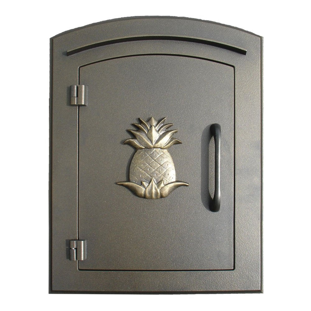 Manchester Security Drop Chute Mailbox with Decorative Pineapple Logo Faceplate in Bronze