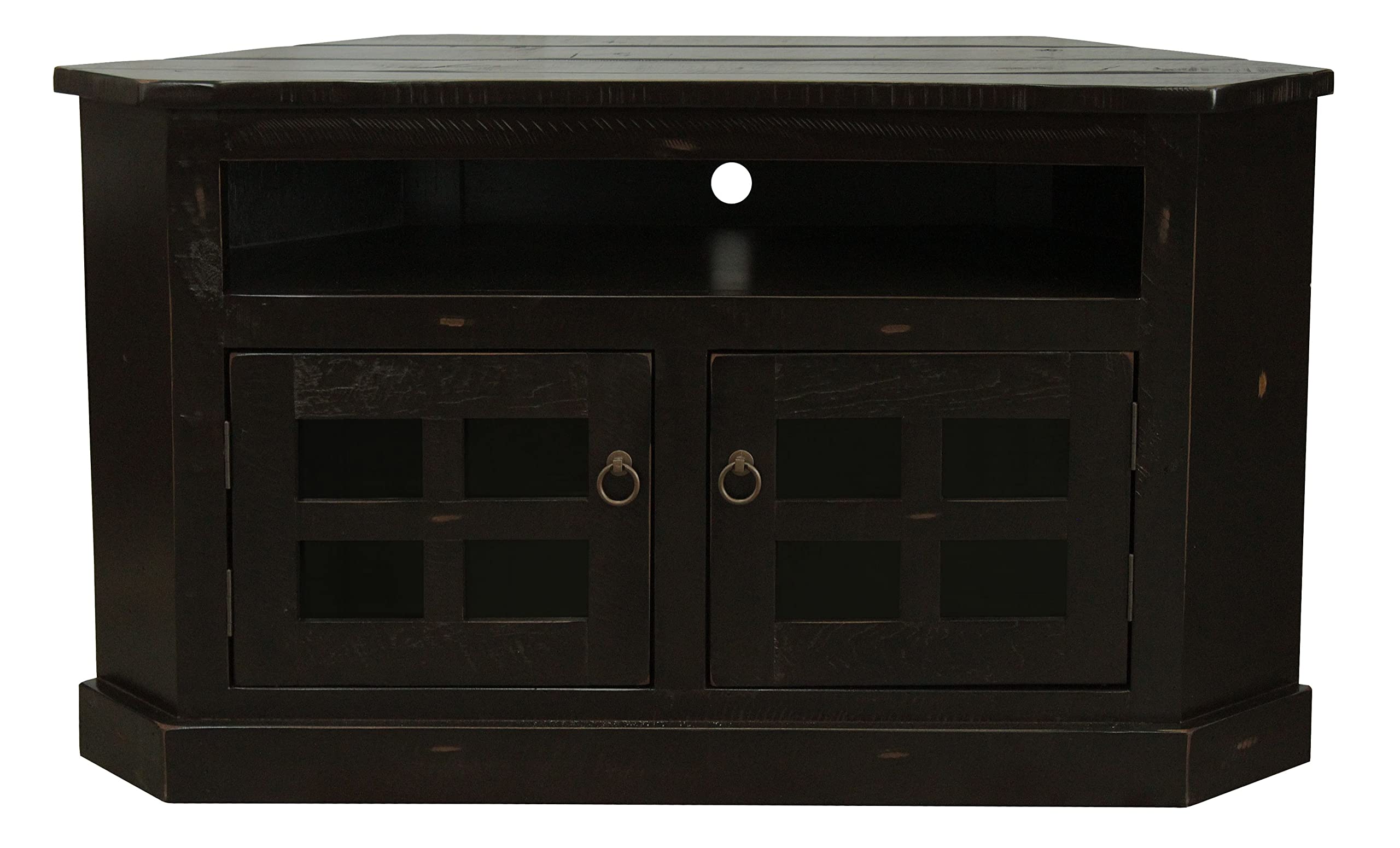 Rustic Curve Corner TV Stand in Rustic Antique Black