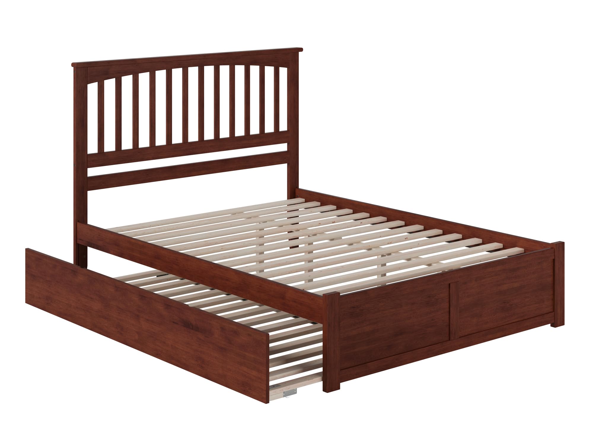 Mission King Solid Wood Platform Bed with Footboard & Twin XL Trundle in Walnut