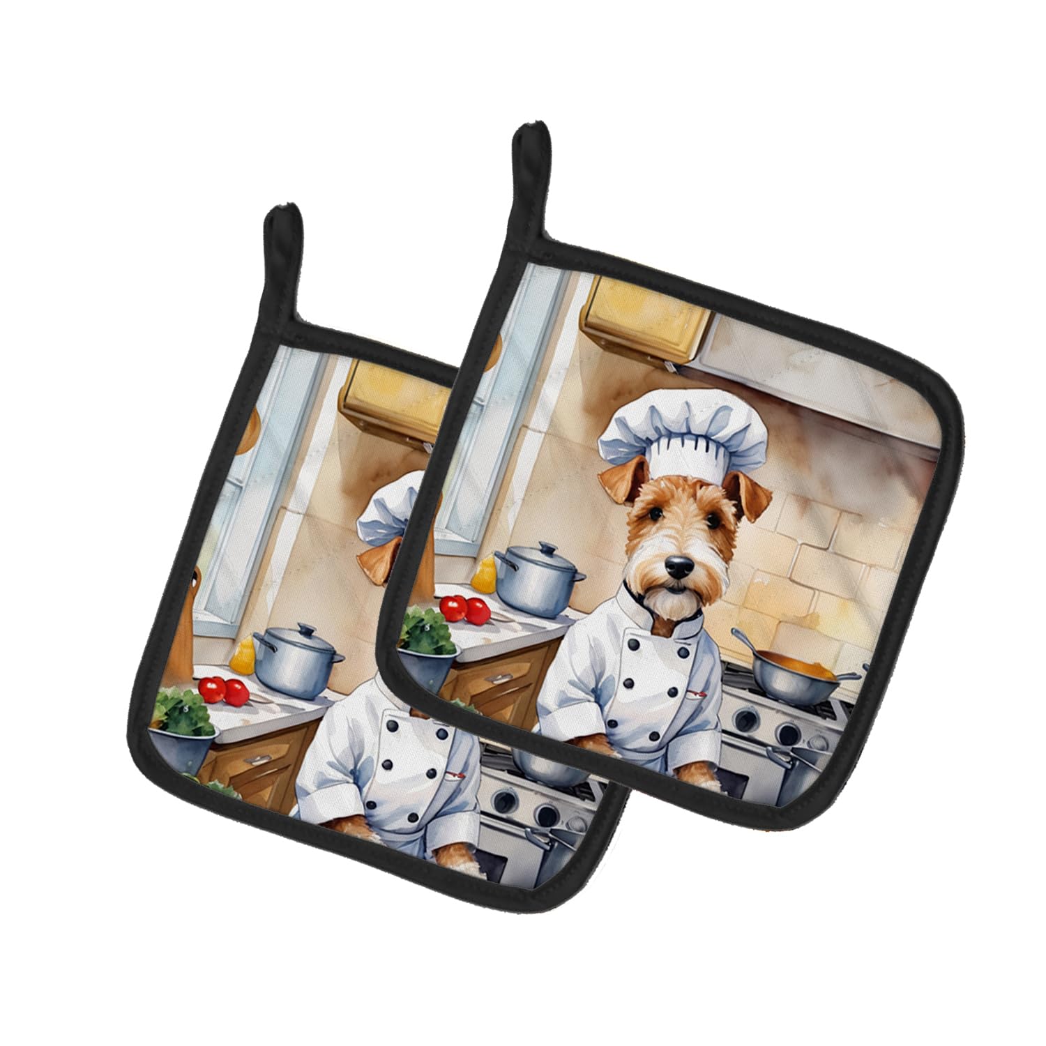 Fox Terrier The Chef Pair of Pot Holders