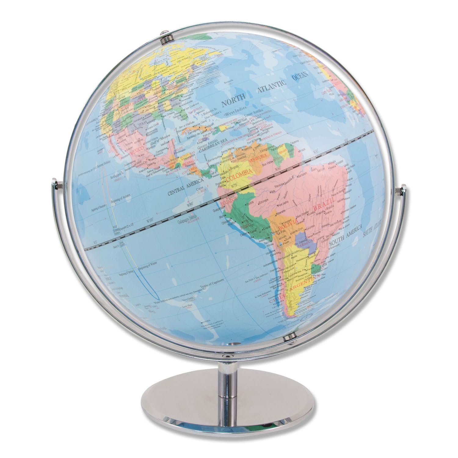 Advantus 30502 12-Inch Globe With Blue Oceans, Silver-Toned Metal Desktop Base,Full-Meridian