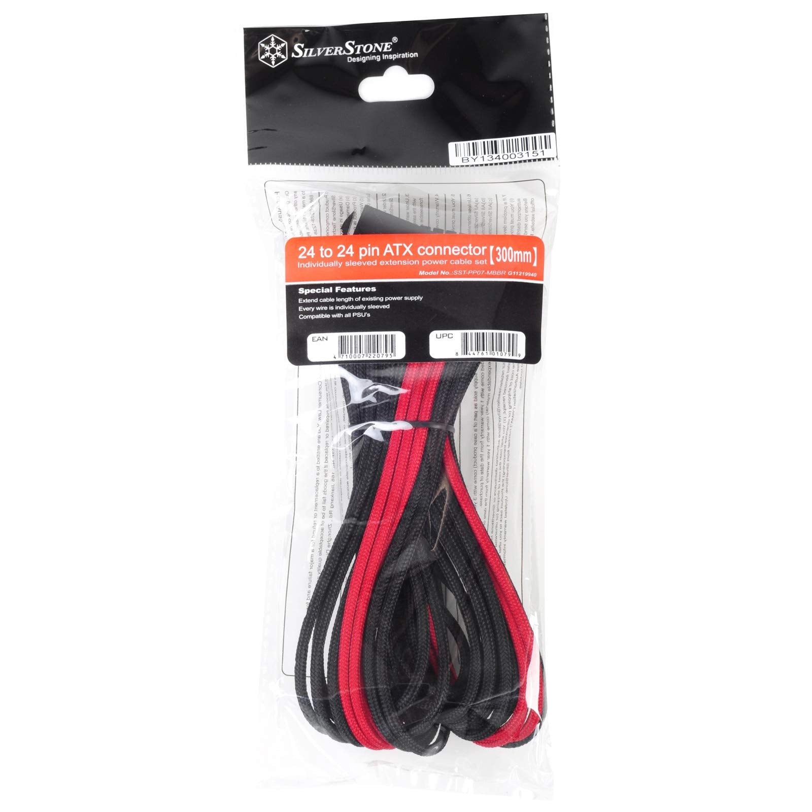 ATX 24pin to MB-24pin(300mm) Power Cable Extneder, Bicolor- Black & Red