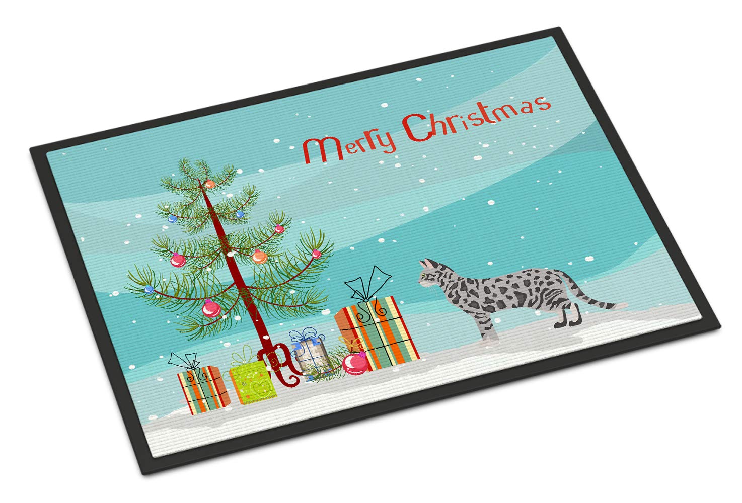 Carolines Treasures CK4587MAT Cheetoh #2 Cat Merry Christmas Doormat 18x27 Front Door Mat Indoor Outdoor Rugs for Entryway, Non Slip Washable Low Pile, 18H X 27W