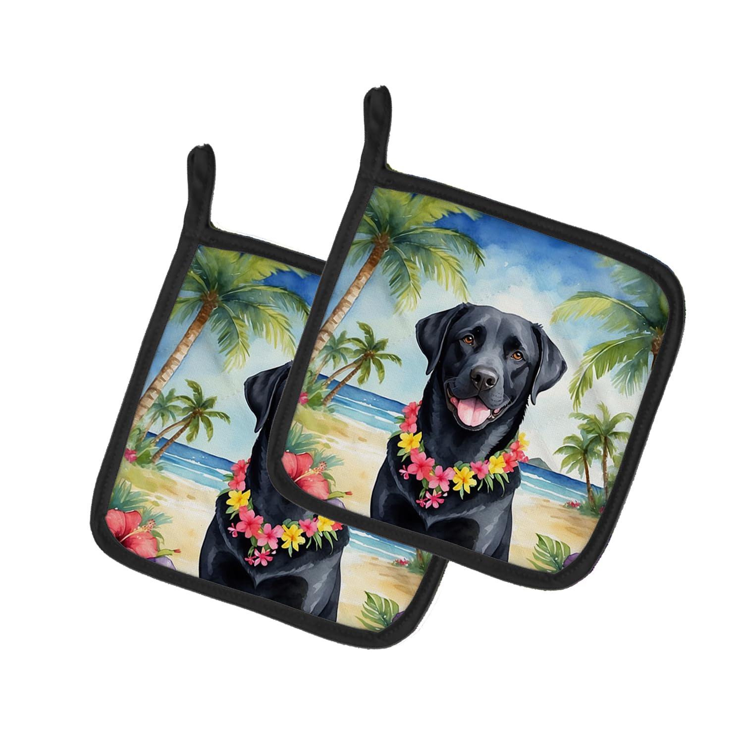 Black Labrador Retriever Luau Pair of Pot Holders