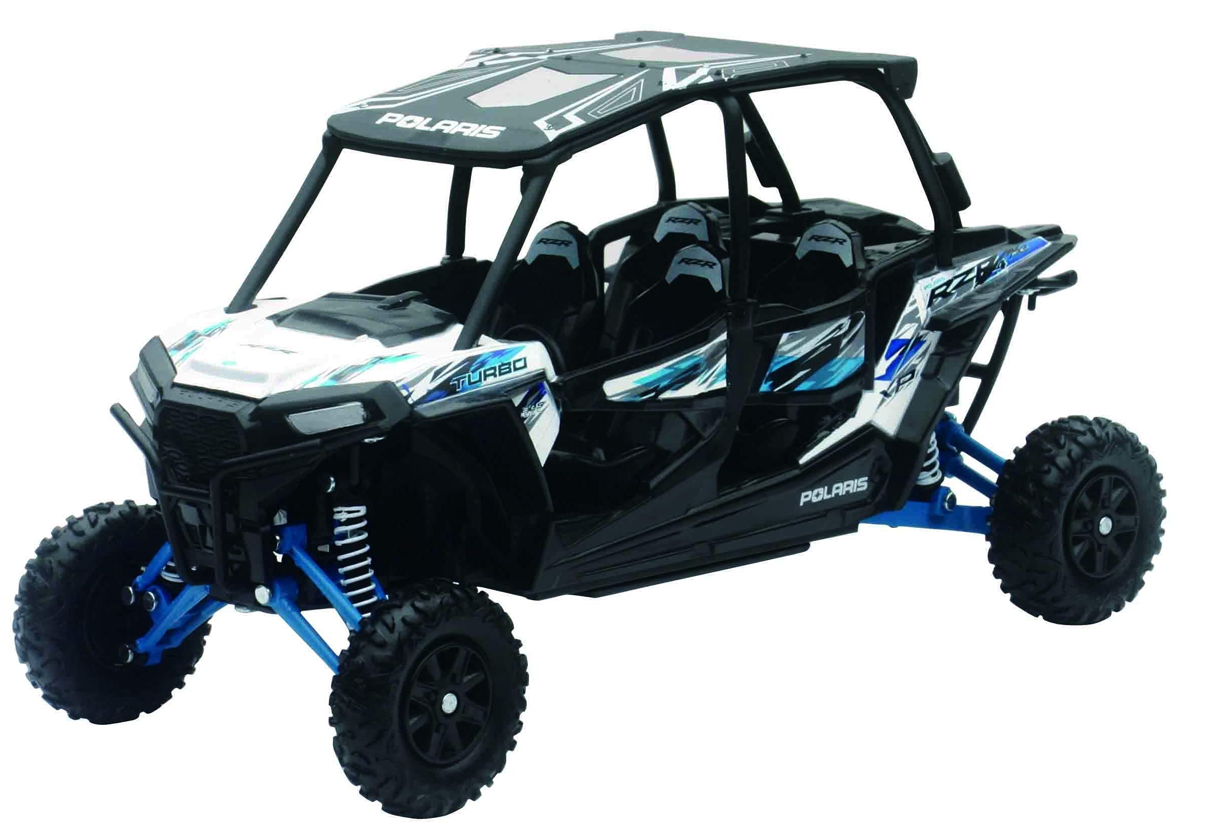 Polaris RZR XP 4 Turbo EPS Sport UTV Matt White Lightning with Graphics and Black Top 1/18 Diecast Model by New Ray