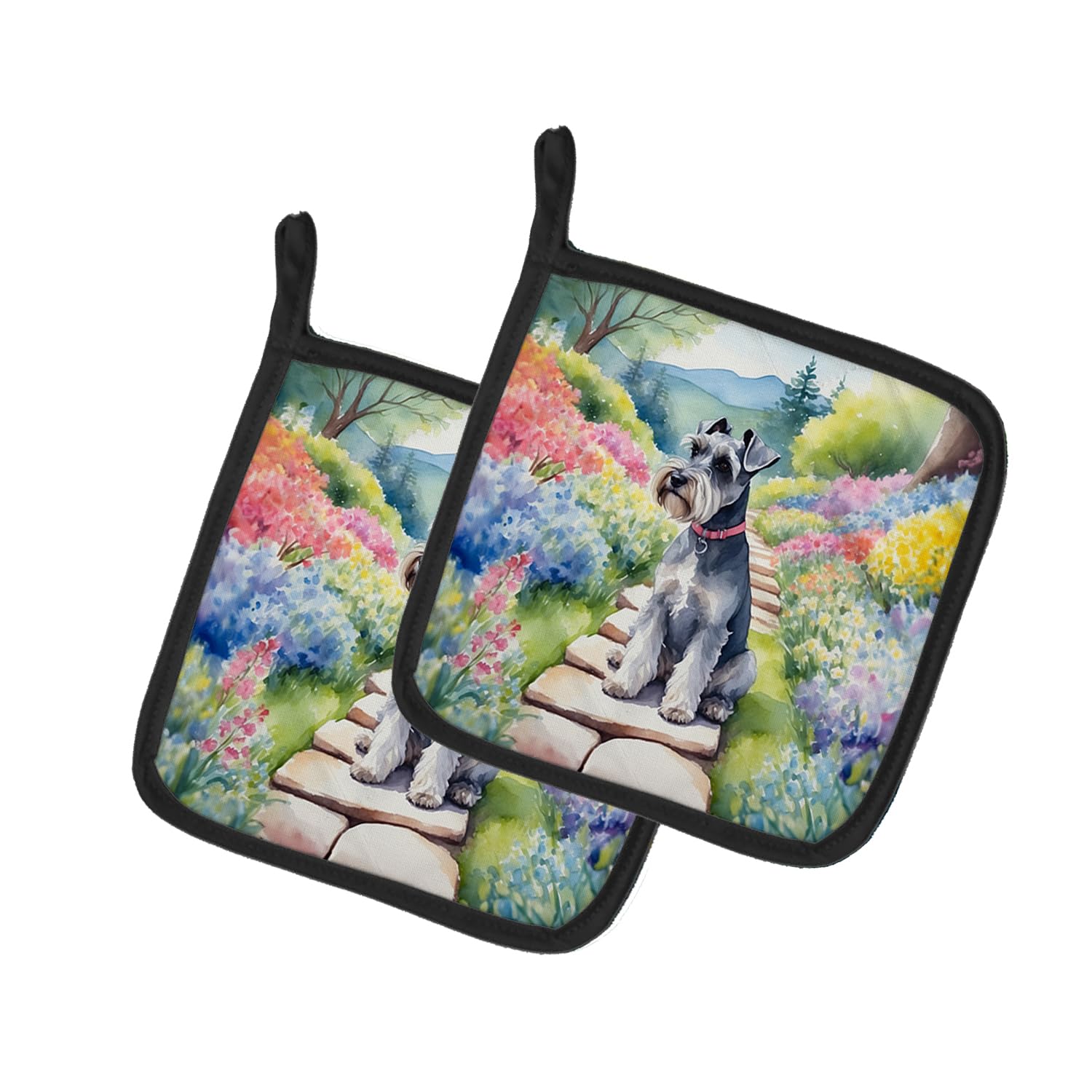 Schnauzer Spring Path Pair of Pot Holders