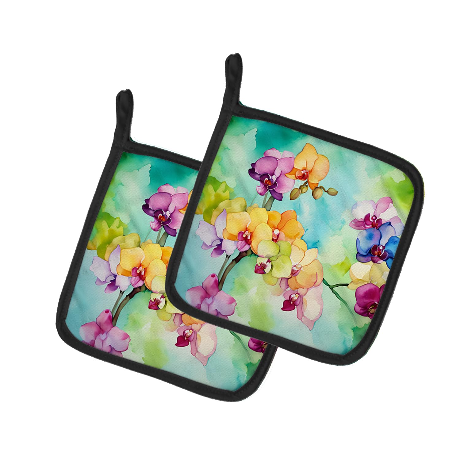 Orchids in Watercolor Pair of Pot Holders